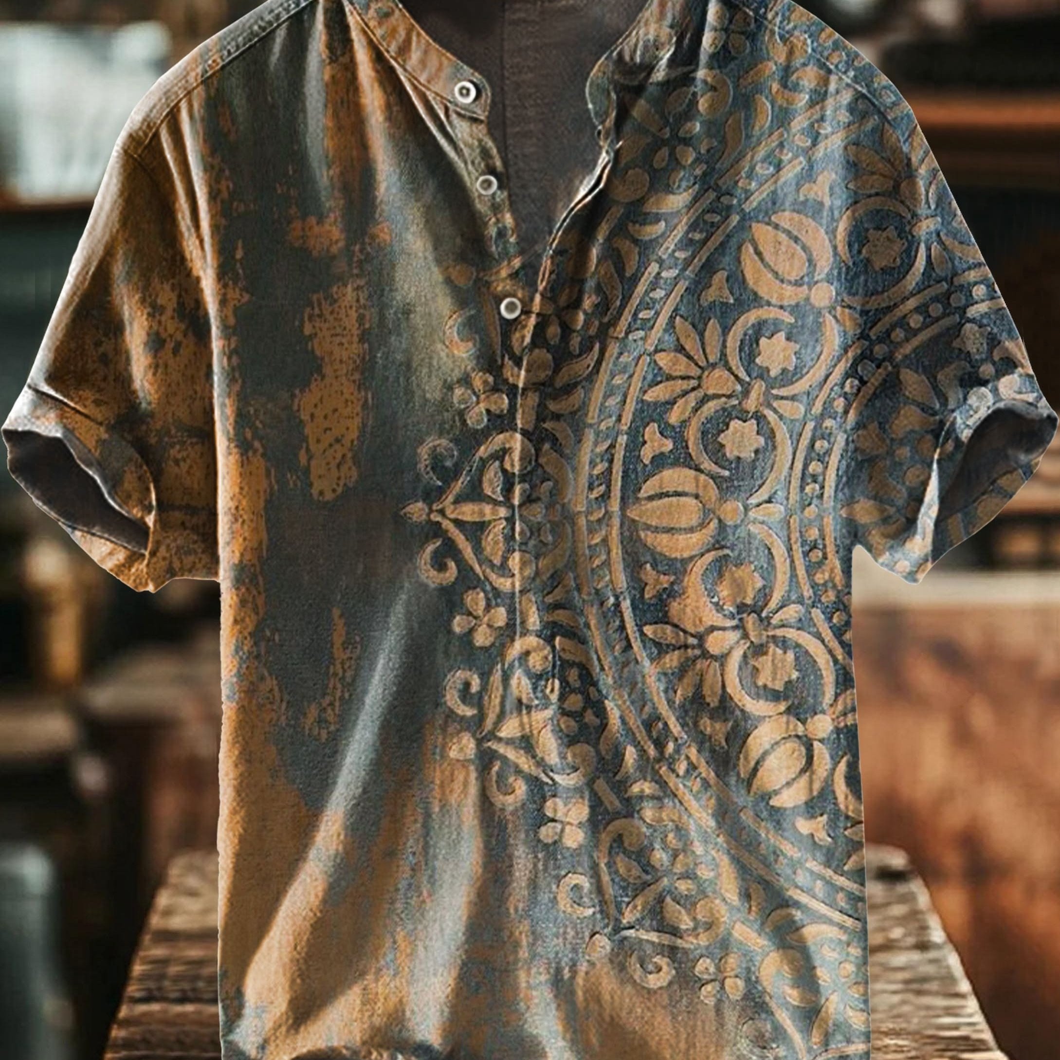 TEMU Men's Digital Printed Stand Collar Shirt