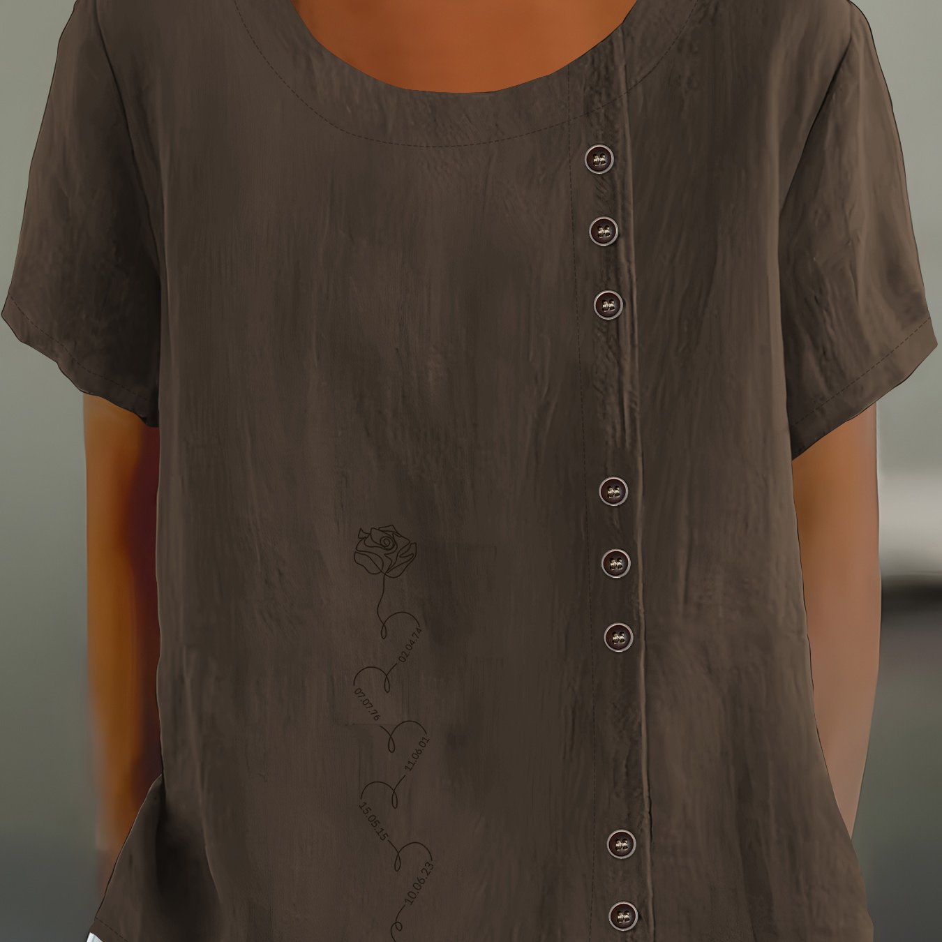 TEMU Camisa Casual Elegante y Cómoda para Mujer con Estampado, Cuello y Manga Corta con Botones Falsos