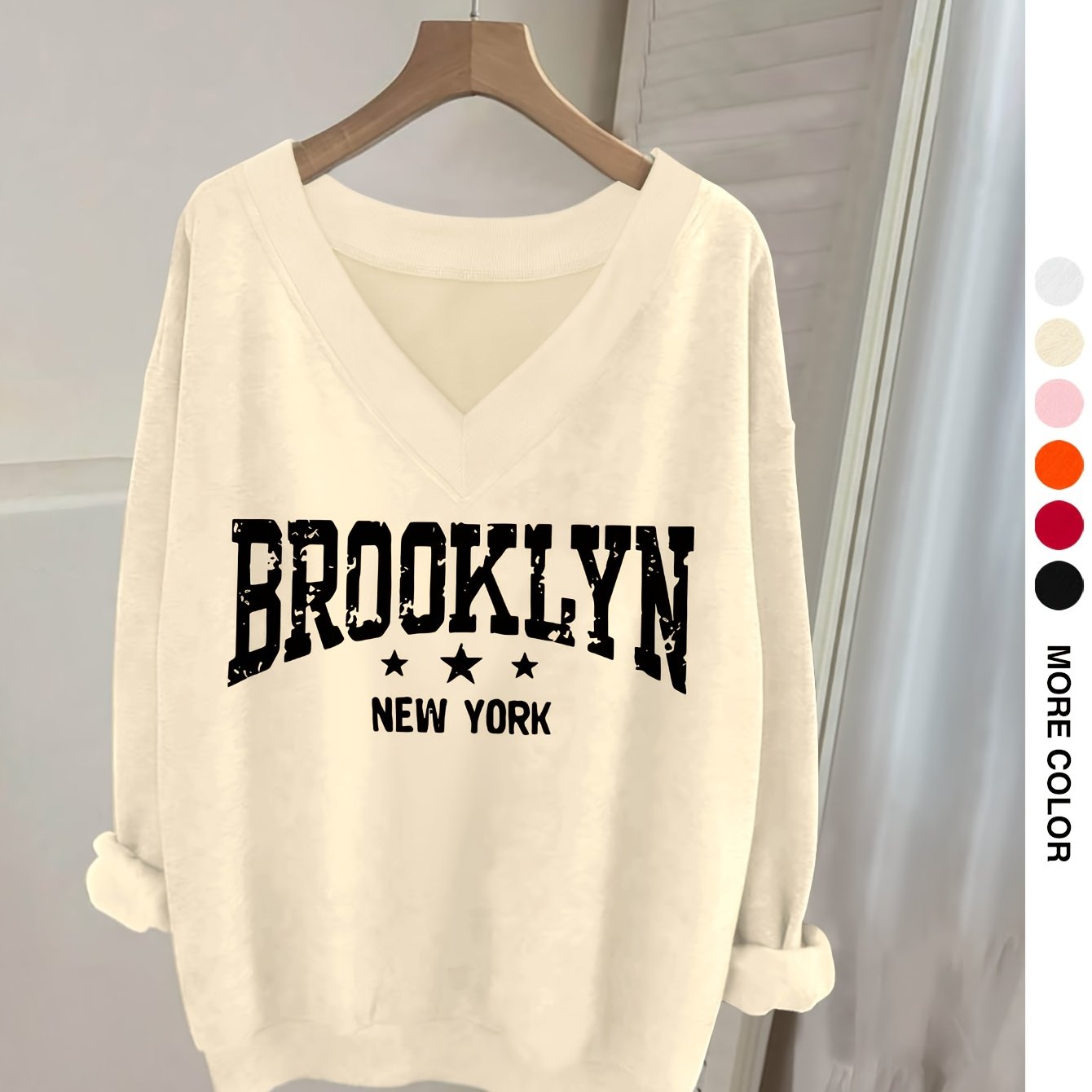 TEMU 1031gwen, Women's Casual V-neck Long Sleeve Sweatshirt With Name Print, Long Sleeve T-shirt, Long Sleeve Top, Fashion Top