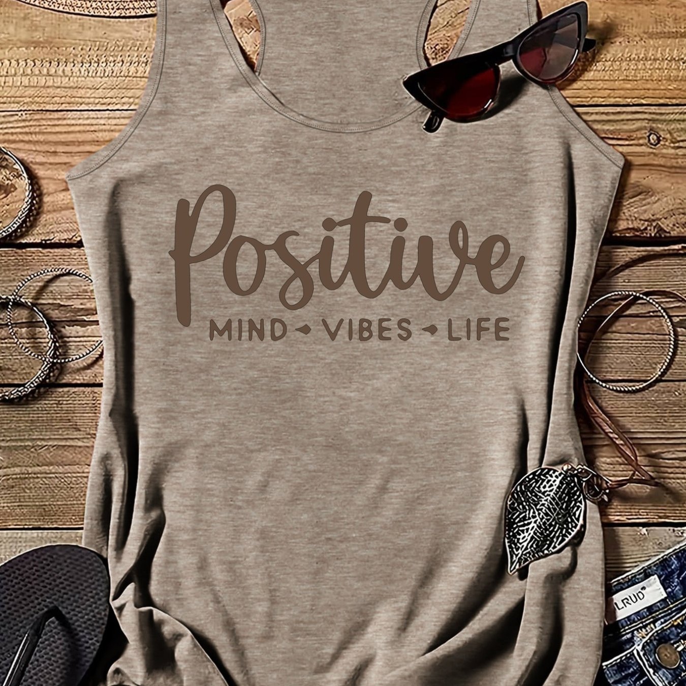 E-shop Damen ärmelloses Tanktop mit positivem Affirmations-Slogan-Aufdruck – Lässige Sommer-Bluse mit Rundhalsausschnitt, mittlere Stretch-Passform,