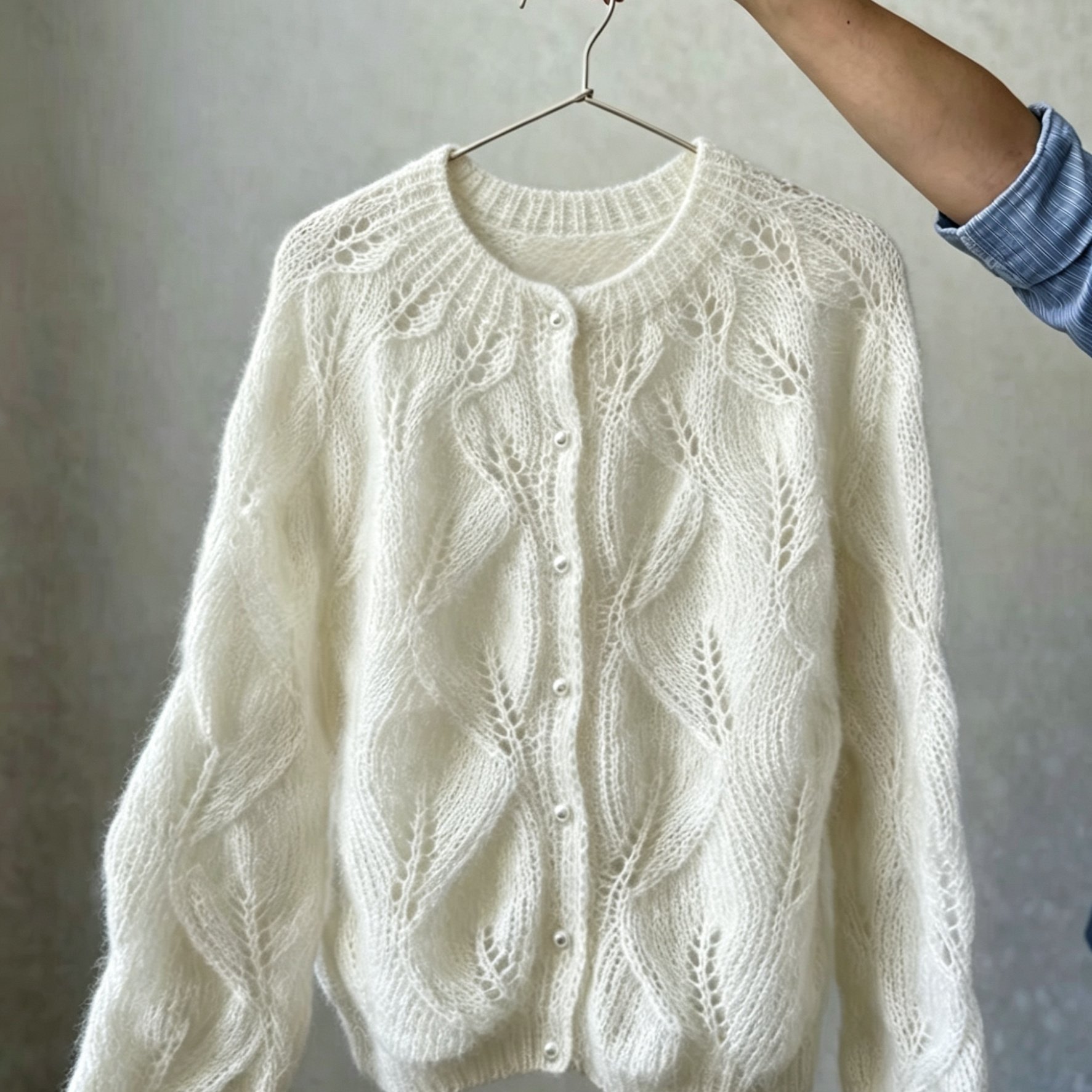 TEMU Early Autumn/early Winter Gentle Openwork Twisted Cable Cardigan, Round Neck Single-breasted Button Loose Short Women's Long Sleeve Single Piece