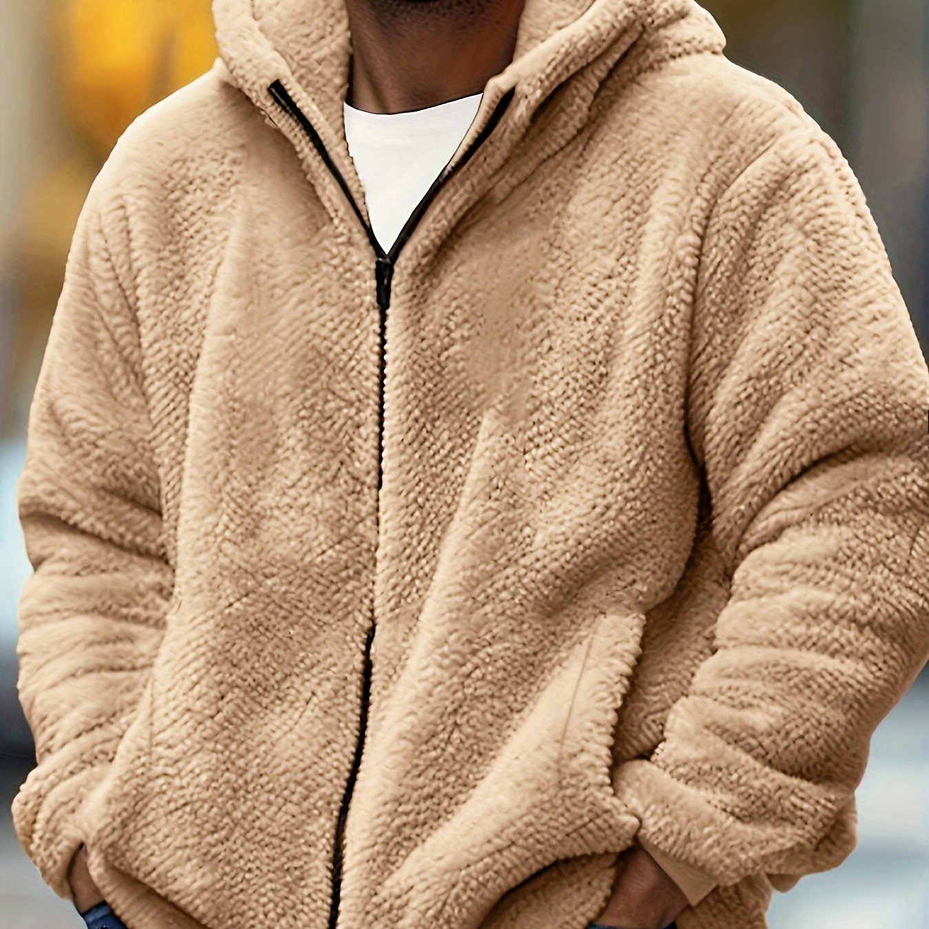E-shop Herren Kapuzenjacke mit Fleecefutter in Unifarben, Lässiger Stil, Warme Sportjacke für Winter und Herbst, Als Geschenk