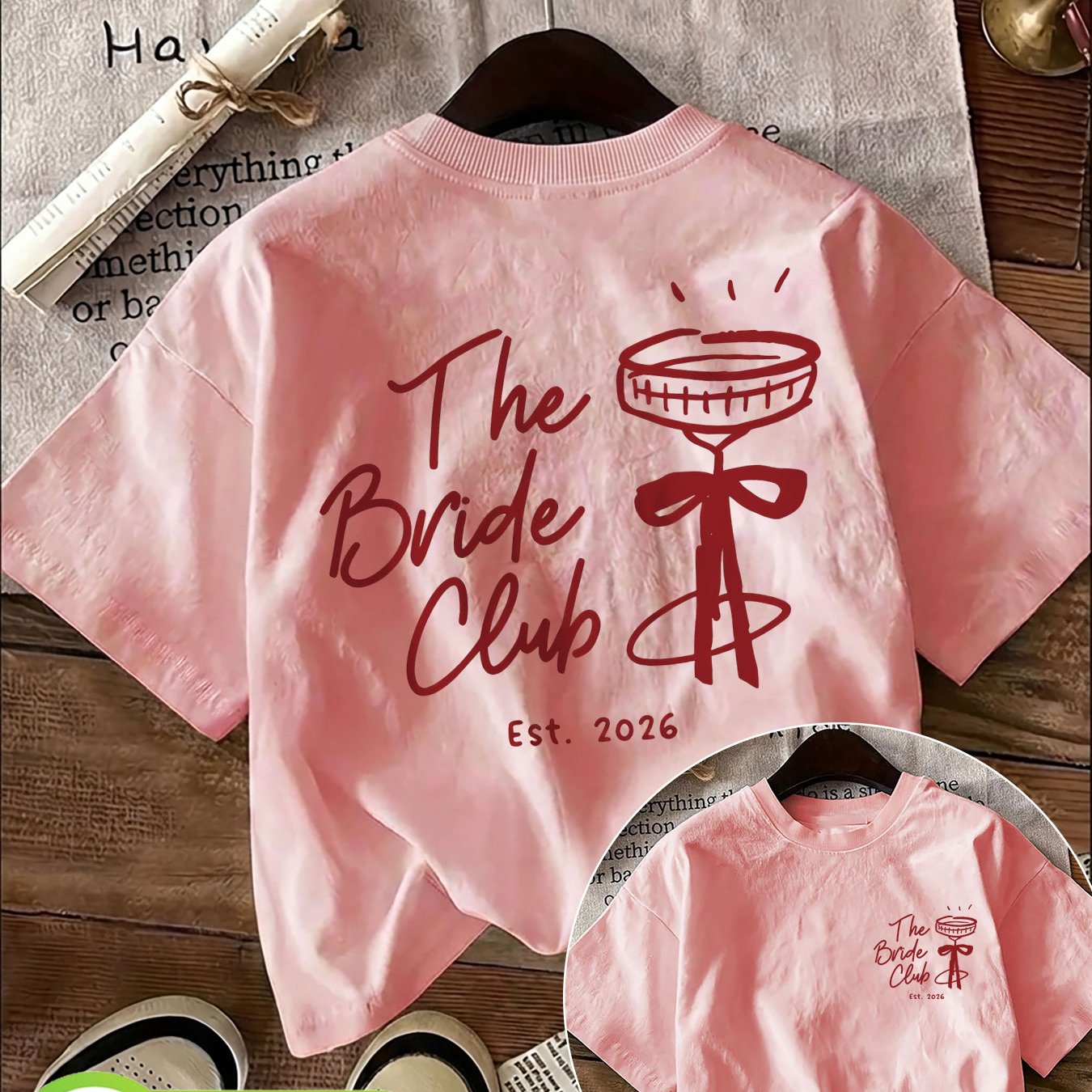 Image of Double-sided Print Summer Casual Women's Top, Hand-painted Style, Trophy, Bow, The Est 2026 Printed Round Neck Pure Short-sleeve T-shirt