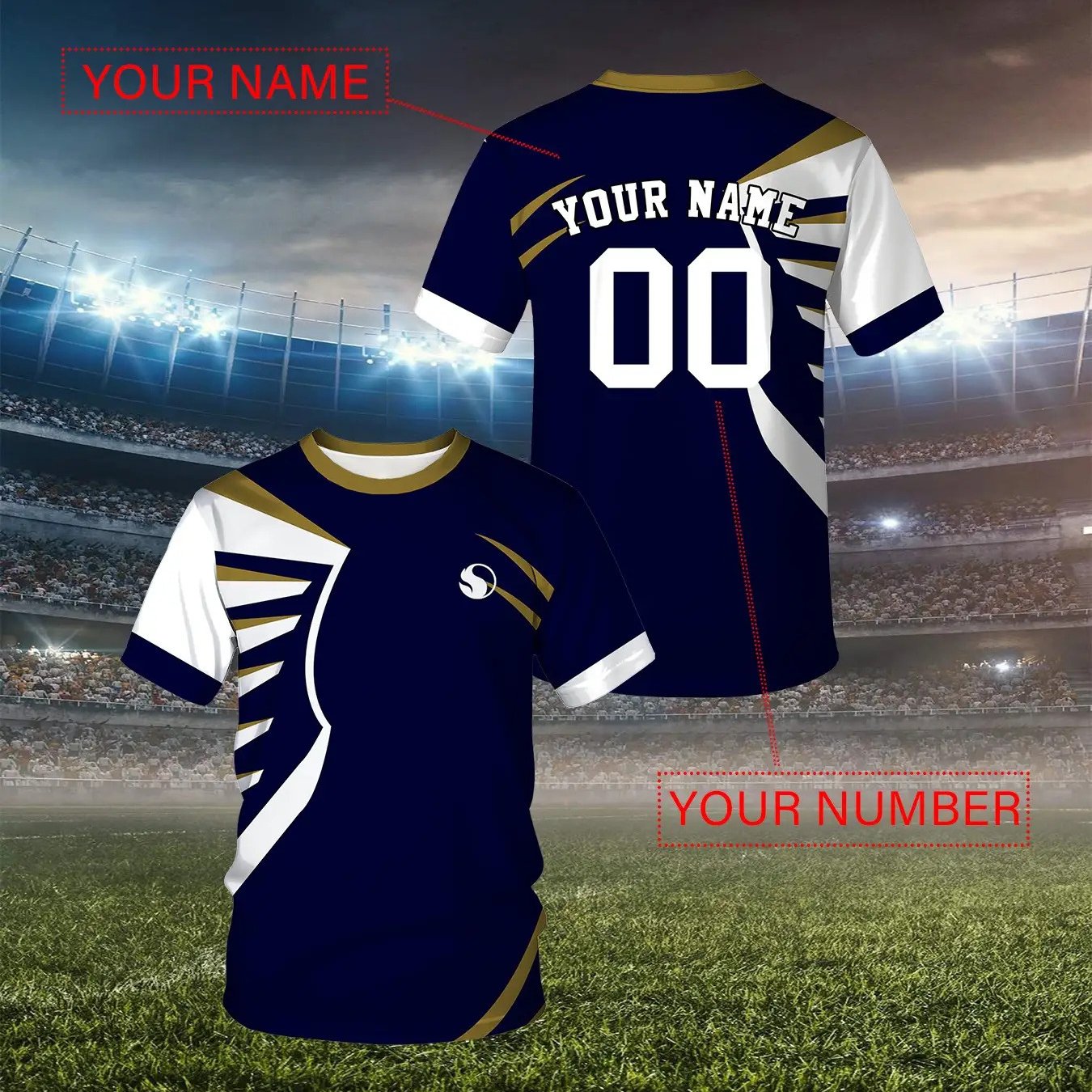 TEMU Men's 3d Printed Jersey T-shirt With Name And Number Made Of - Personalized Football Style In Chestnut And Blocking, Breathable Athletic Fit