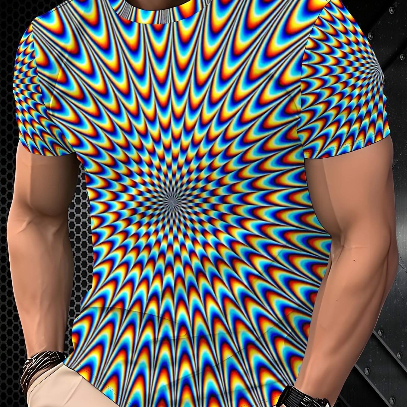 TEMU Men's Fashion Trend Printed Casual Short-sleeve T-shirt - Comfortable And Durable Polyester Fiber Fabric, Suitable For Daily Wear And Vacations,