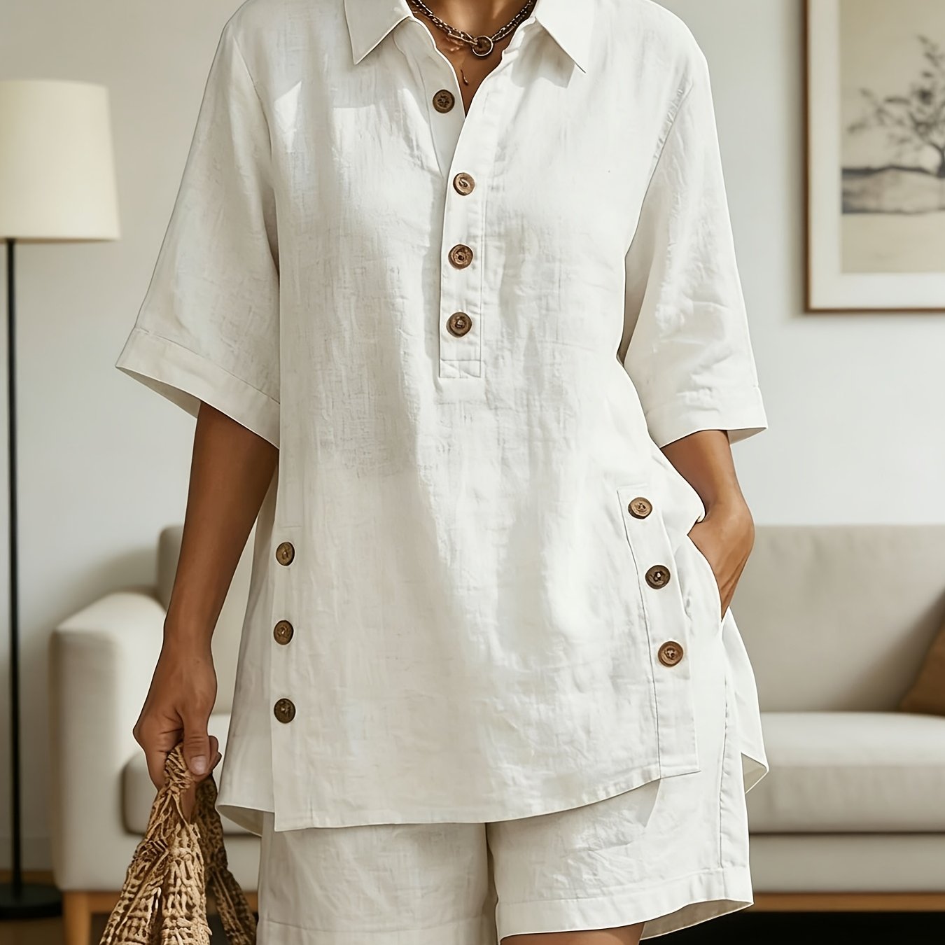 Image of 2pcs Set, 2026 & Summer Style, Women's Short-sleeve Shirt And Loose Pants Two-piece Outfit, Petite Size Friendly