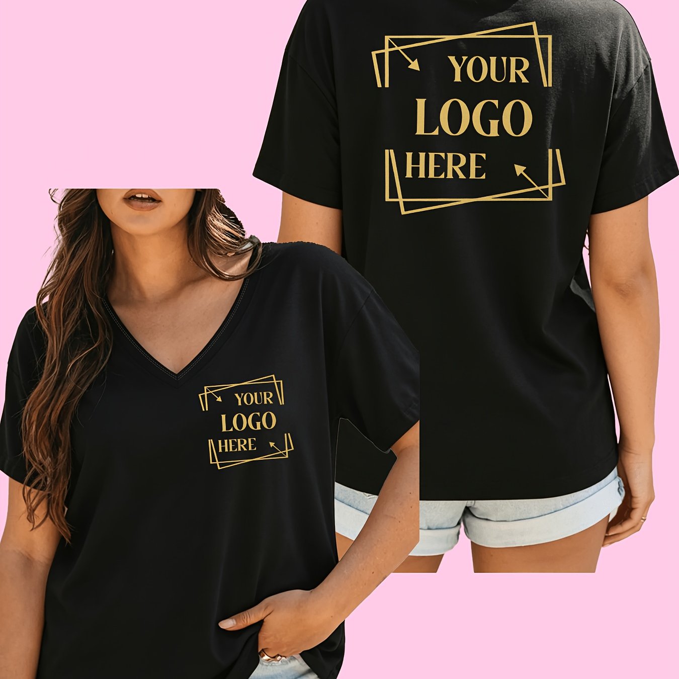 TEMU Plus Size - Customization From Size Fashion Women's Clothing Plus Size V-neck Short-sleeved Top----2 Sides