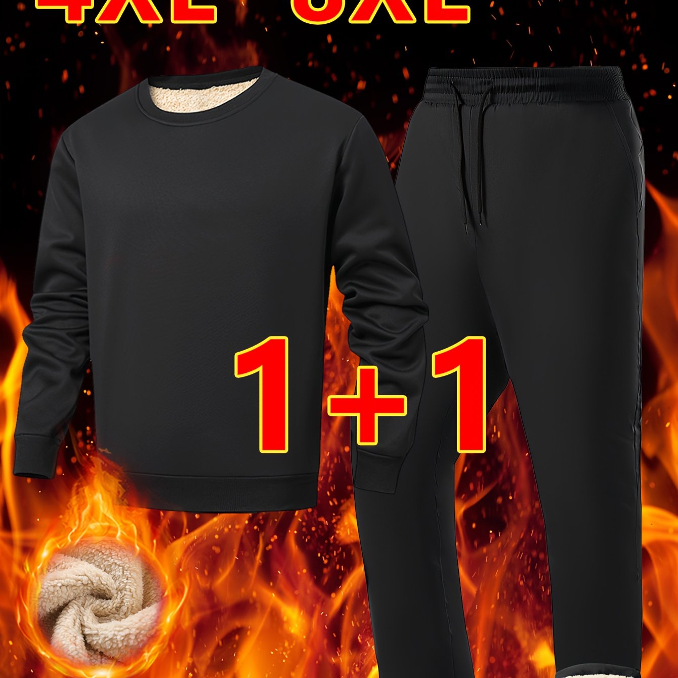 TEMU [4xl-8xl]a Two-piece Set Of Thickened Fleece For Plus-size Men - Super Loose-fitting Versatile Round-neck Sweatshirt - Warm And Comfortable