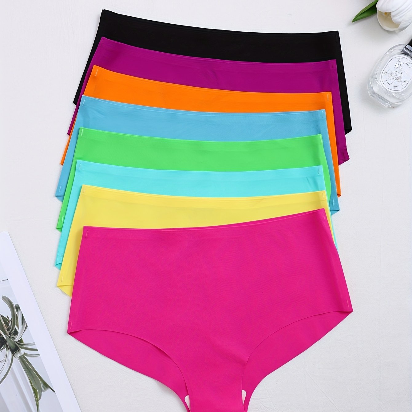 TEMU 8pcs Of Fluorescent Seamless Underwear, Comfortable And Breathable Stretchy Fitting Panties, Women's Lingerie