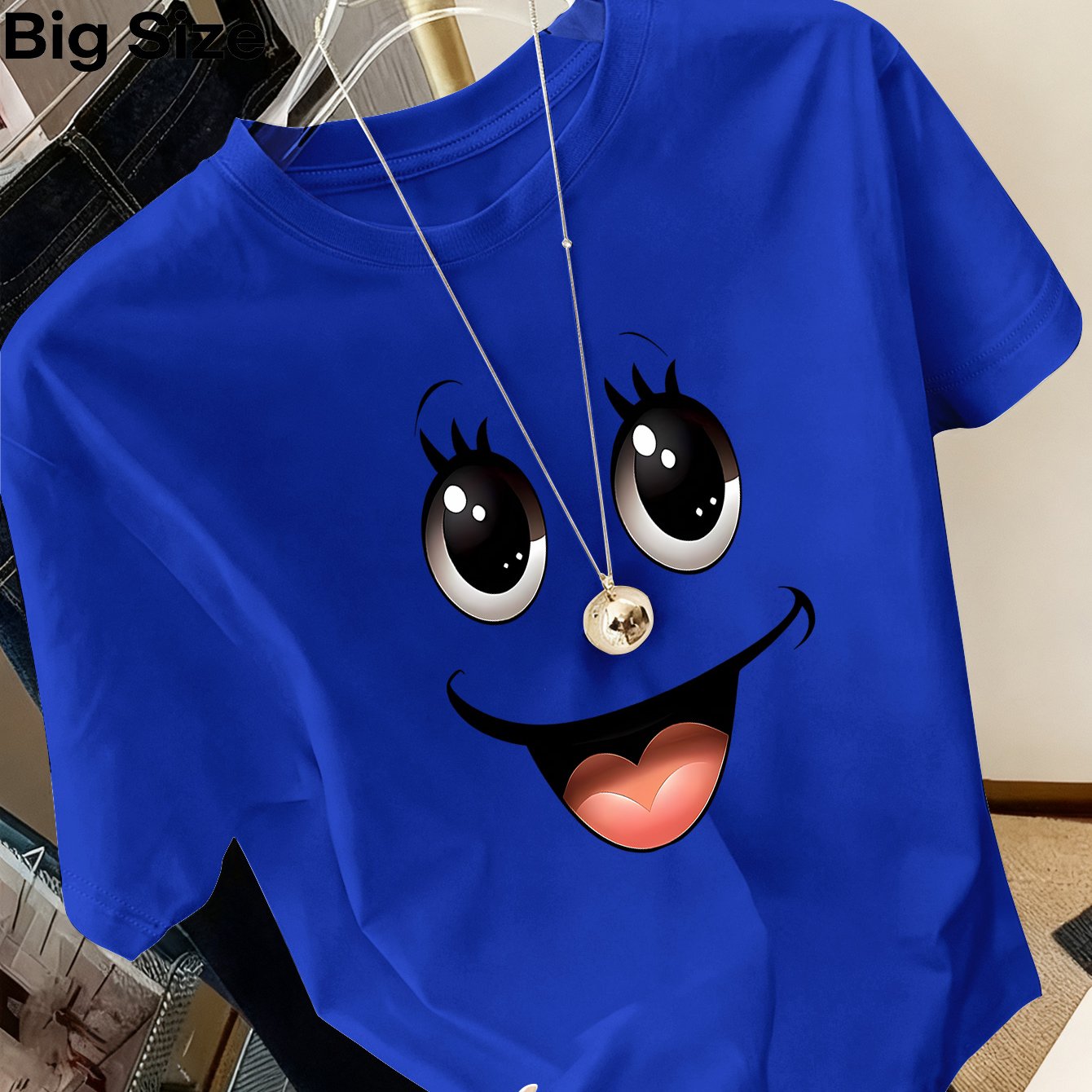 TEMU Plus Size, Cute Cartoon Style Heart Mouth Print Short Sleeve T-shirt Extended Plus Size Women's Spring Summer New Loose Slim Versatile Casual