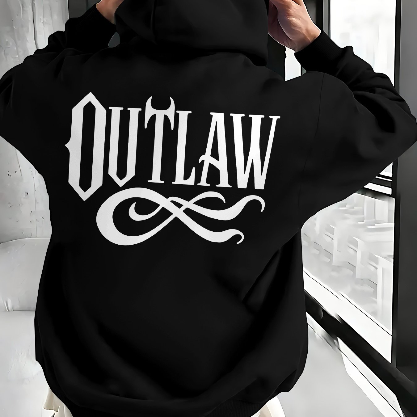 TEMU Sweat à capuche décontracté et polyvalent pour homme avec imprimé OUTLAW , pour l'extérieur et , pull décontracté à capuche pour homme.jpg Sweat