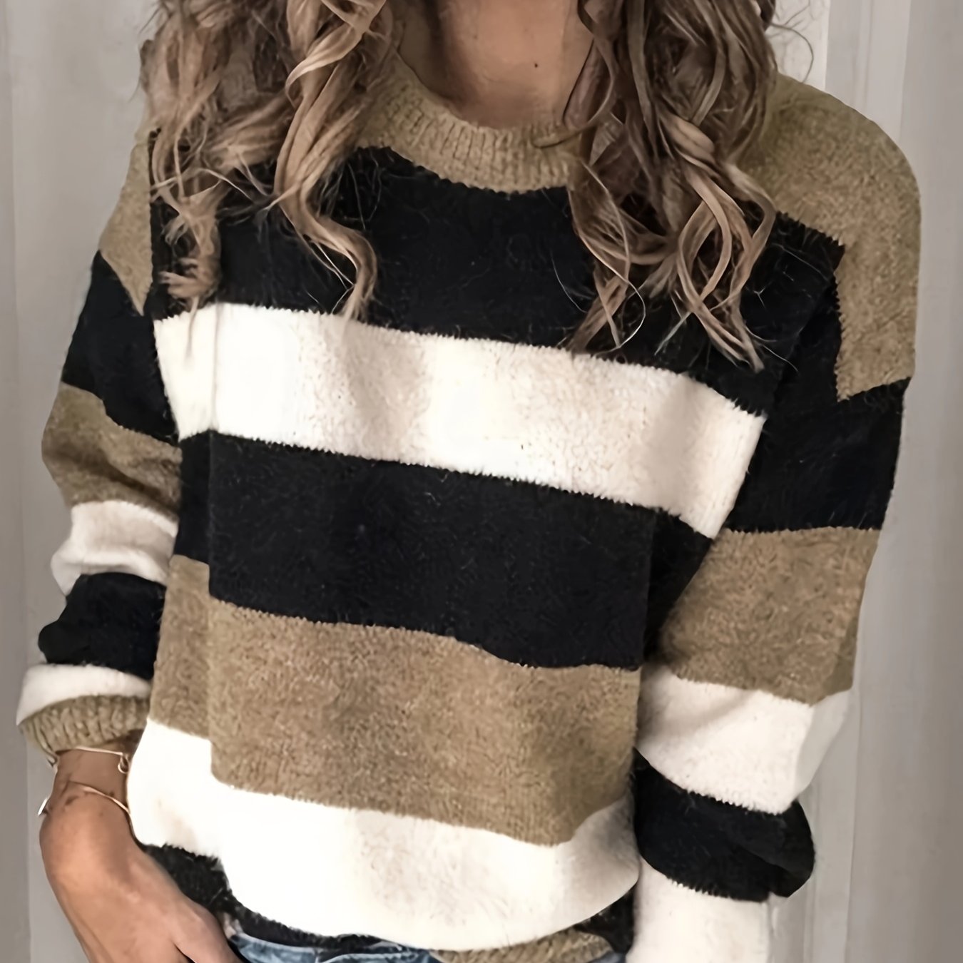 Women's Elegant Striped Pullover - Perfect For Office, Home, And Streetwear