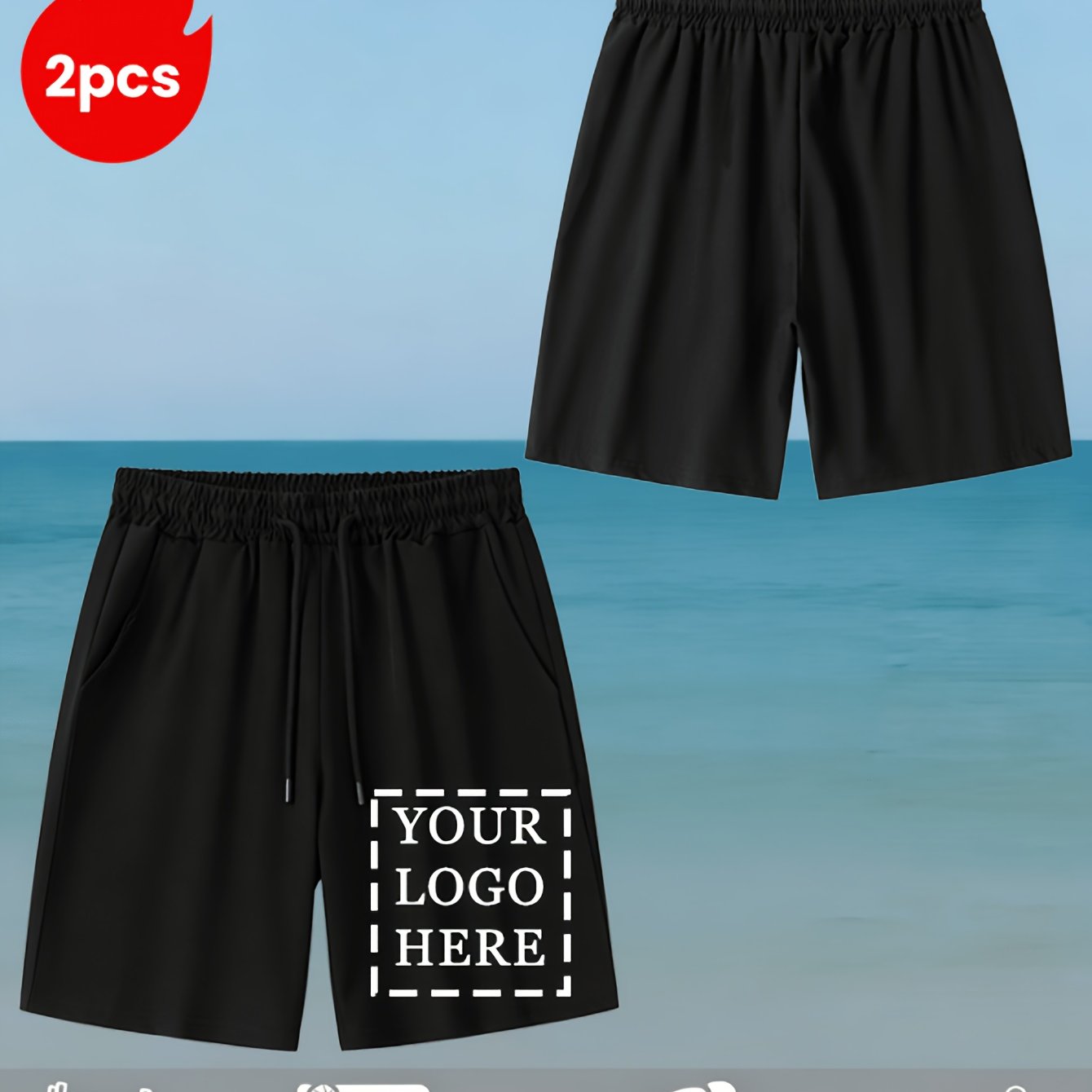 TEMU 2pcs Customization Men's Casual Comfy Shorts, Personalized Custom Of The Front Pant Legs, , Pictures, Drawstring Design, Suitable For Outdoor