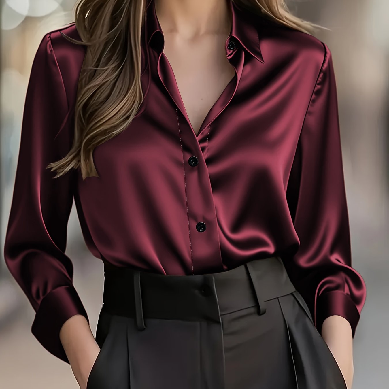 TEMU Women's Shirt, Simple And Stylish Long-sleeved Shirt, Elegant And , Casual And Comfortable, Suitable For Daily Wear And Autumn