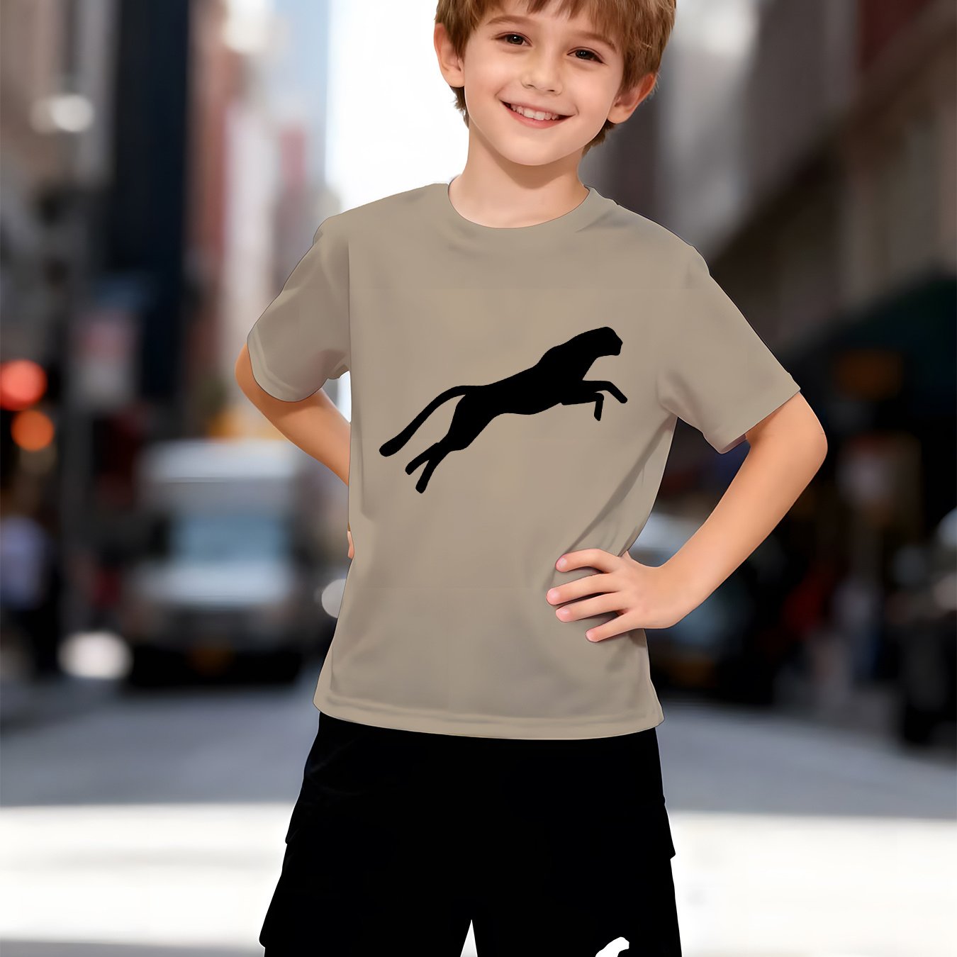 E-shop 2er-Set Jungen T-Shirt und Shorts mit Tierdruck | Lässige Sommer Outdoor-Bekleidung mit Rundhalsausschnitt und normalem Schnitt, für Draußen