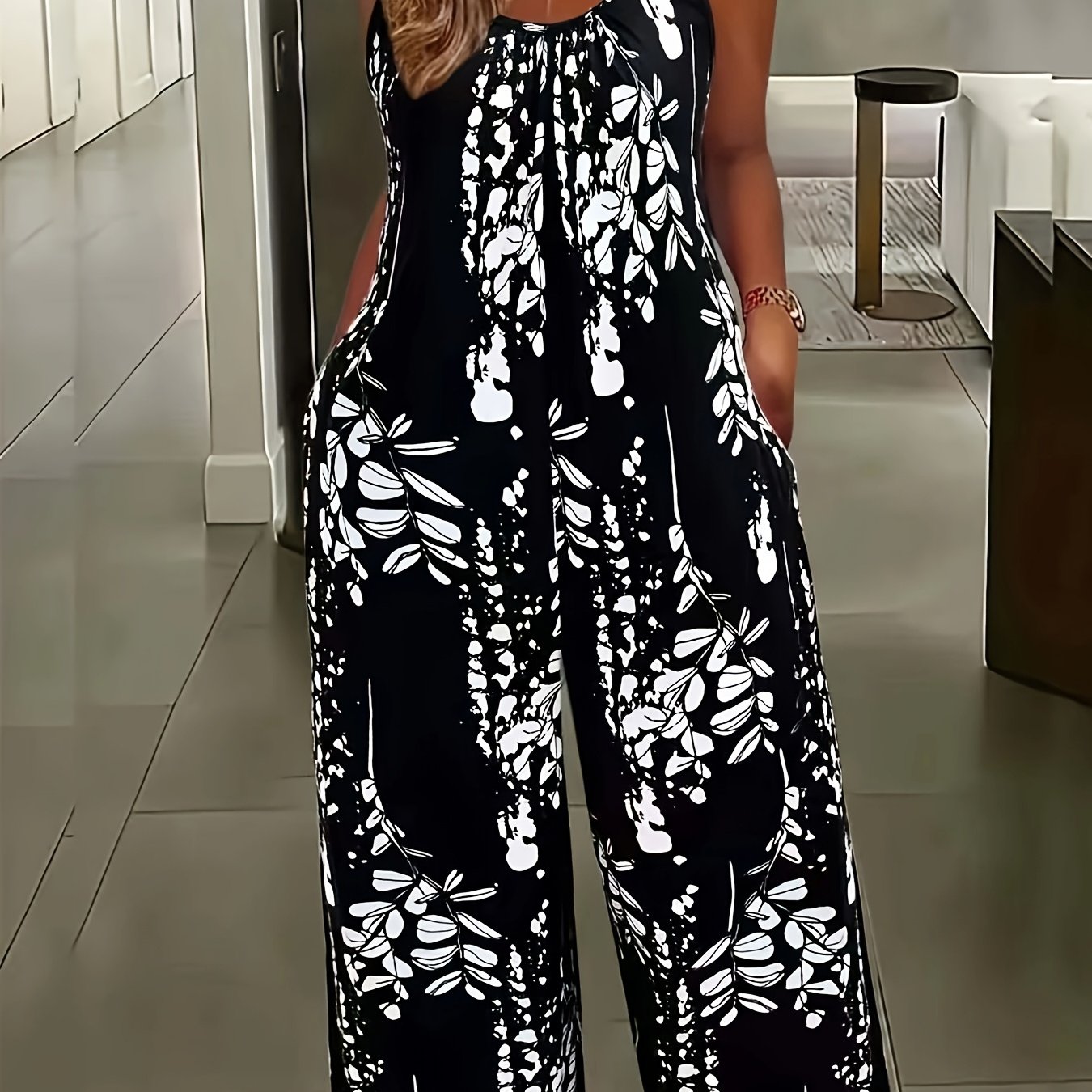 E-shop Plus Size, Damen Frühjahr/Sommer Modetrend Plus Size Trägerloser Overall - Blumenmuster Trägerloser Overall
