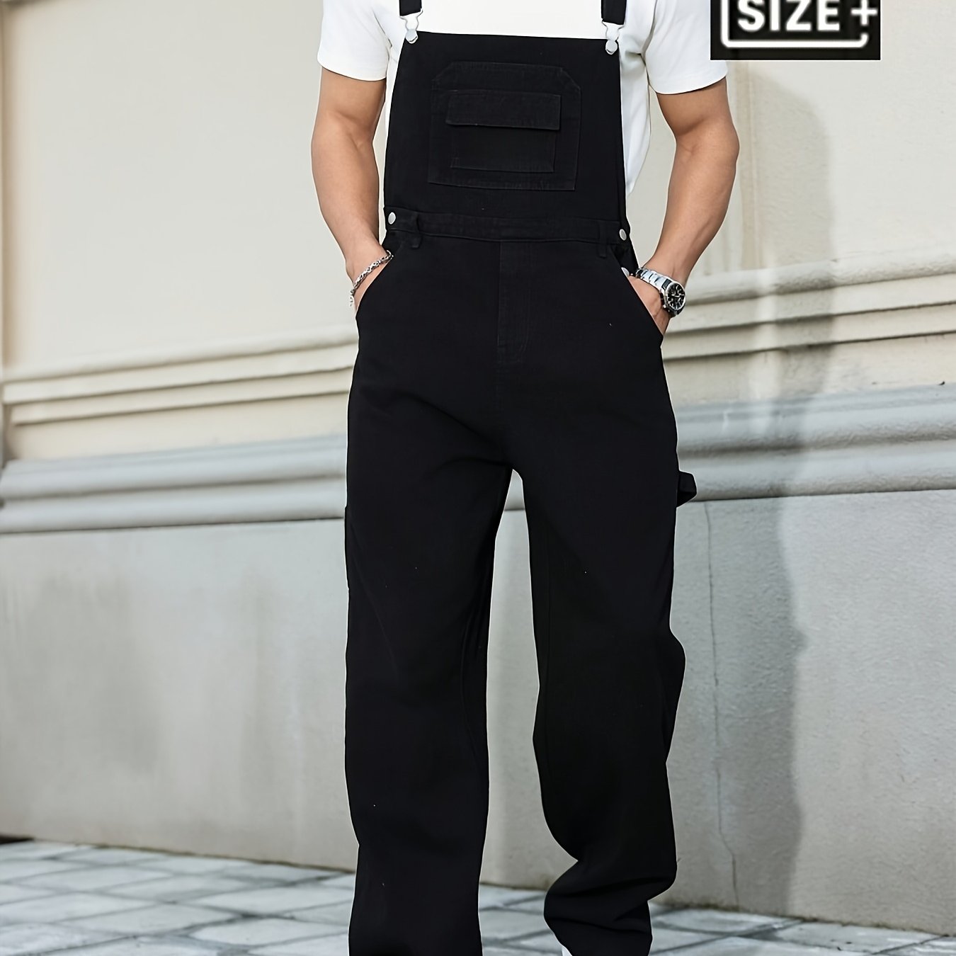 TEMU Trendy Retro Denim Overalls For Men In Plus Sizes, Featuring A Loose And Wide-leg Design For And A Relaxed Fit. Washed Pants Have -dimensional