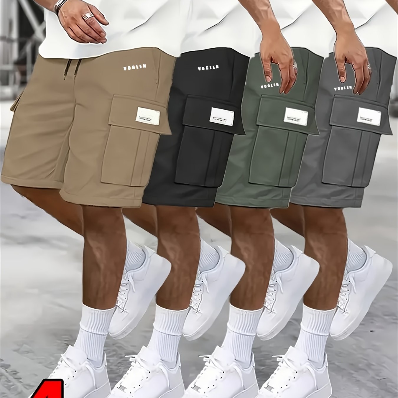 TEMU 4pcs Set - Men's Shorts, Casual Loose Shorts, , Large Pocket Workwear Shorts, Summer Workwear Shorts Men's 5 Quarter Pants Ins Trendy Straight