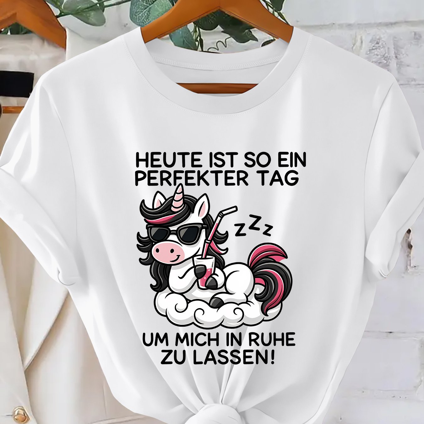 Image of A Unicorn With Sunglasses And Cocktail Design Pure T-shirt Women's T-shirt High-quality T-shirt Summer Casual Wear For Relaxing Days Gift For Who Love Designs