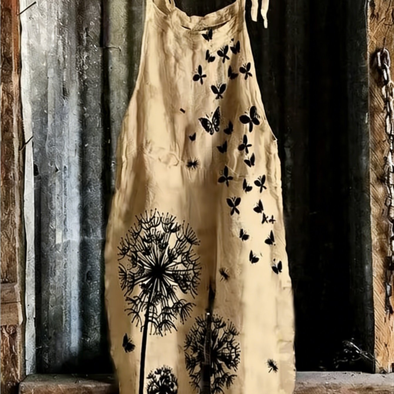 Image of New Arrival Light Gray Dandelion Full Print Women Overalls Summer Comfortable Cool Design Special Fabric Outdoor Street Versatile Fashion Loose Jumpsuit
