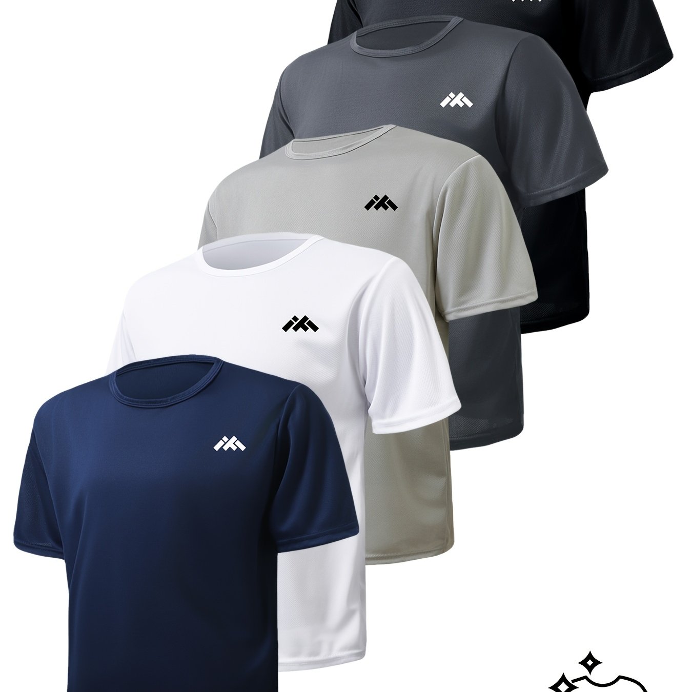 TEMU 5pcs Men's Plus Size Pattern Ultra-thin Quick Drying Fitness Sports Top, Training Casual Fashion T-shirt, Lightweight, Breathable, Moisture