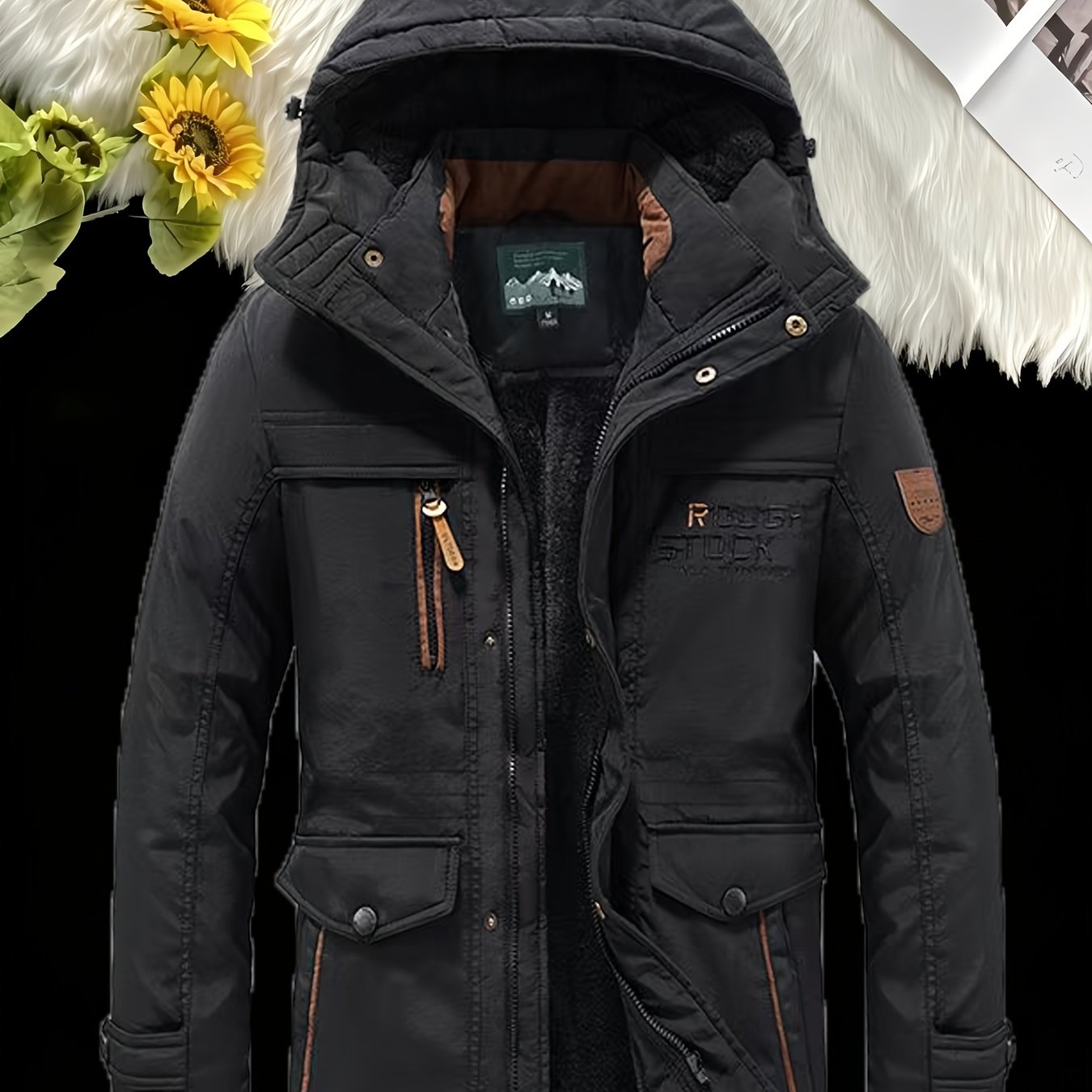 TEMU [ Obm] Men's Autumn Winter Fleece Thickened Jacket, Trendy Fashion Youth Outdoor Thickened Parka Coat, Winter Coat Mid-length Multi-pocket Large