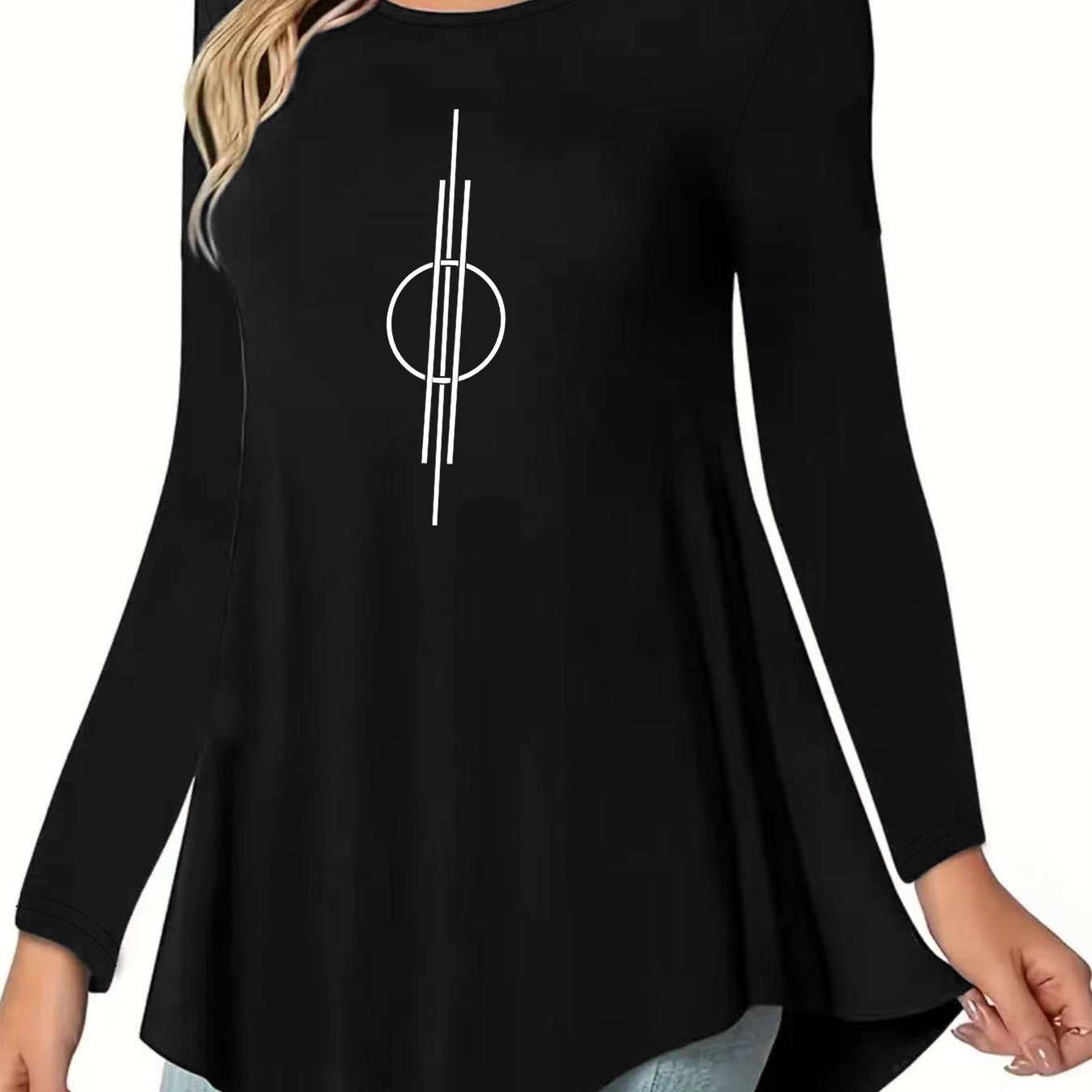 TEMU Women's Fashion Long-sleeved T-shirt, Printed Design Round-necked T-shirt, Women's Autumn And Winter Casual Long-sleeved T-shirts, V-shaped .