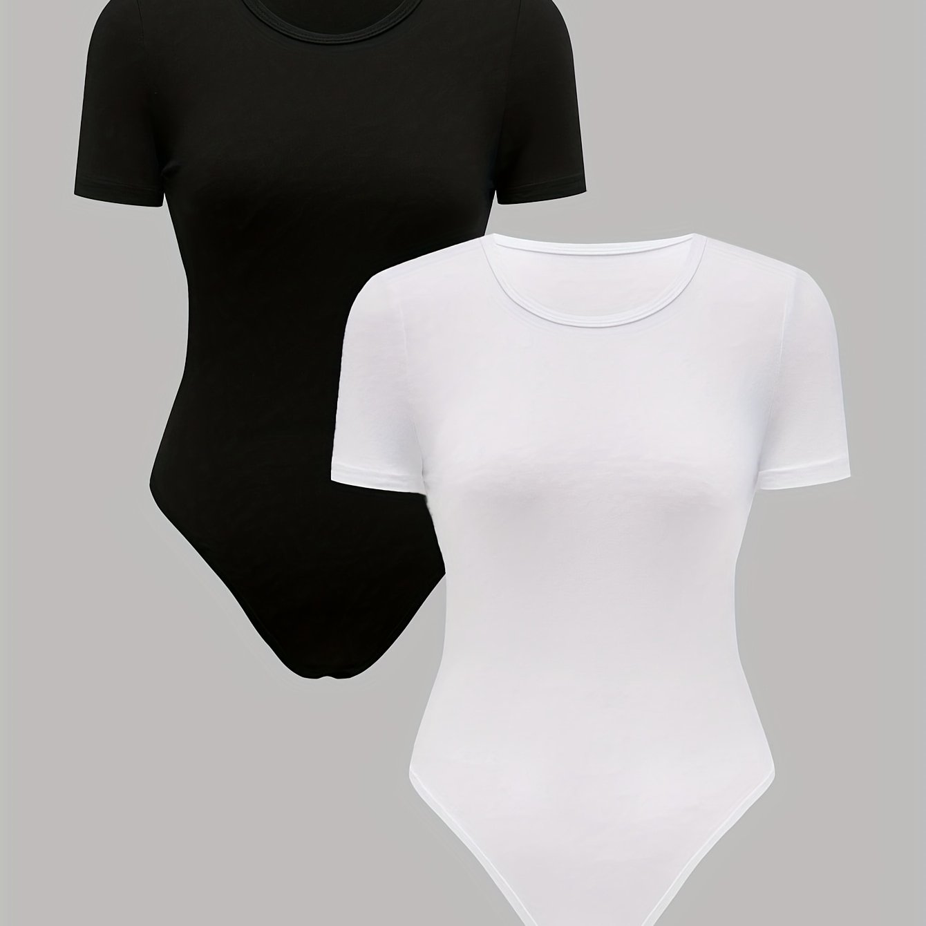 E-shop 2er-Pack Damen Slim-Fit Jumpsuit, Damen Lässiger Rundhals Kurzarm Enganliegender Bodysuit