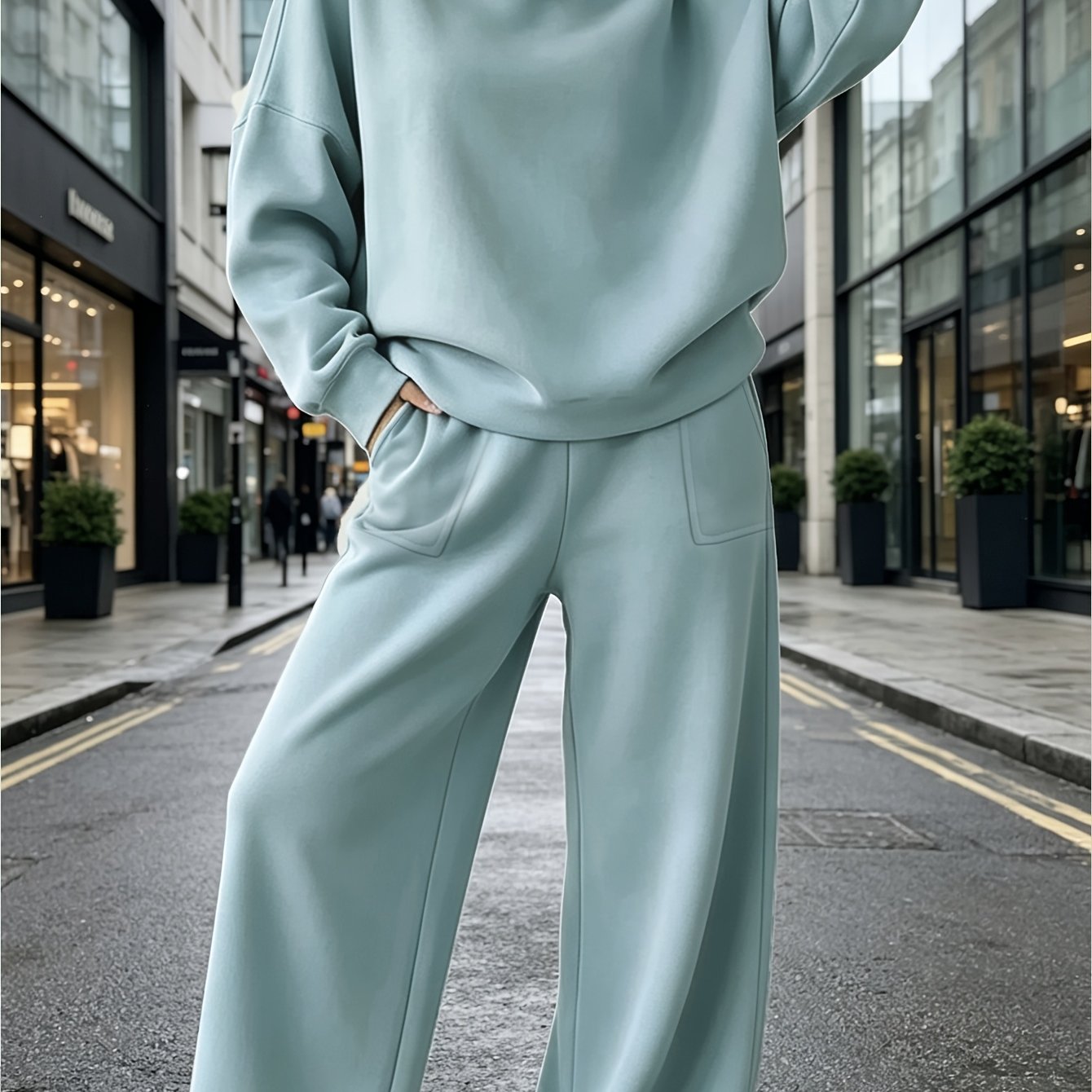 TEMU French Easy Morandi Sweatshirt Two-piece Set Relaxed Oversized Casual Outfit Solid Color Casual Set Women Spring Summer Fall Winter Drapey