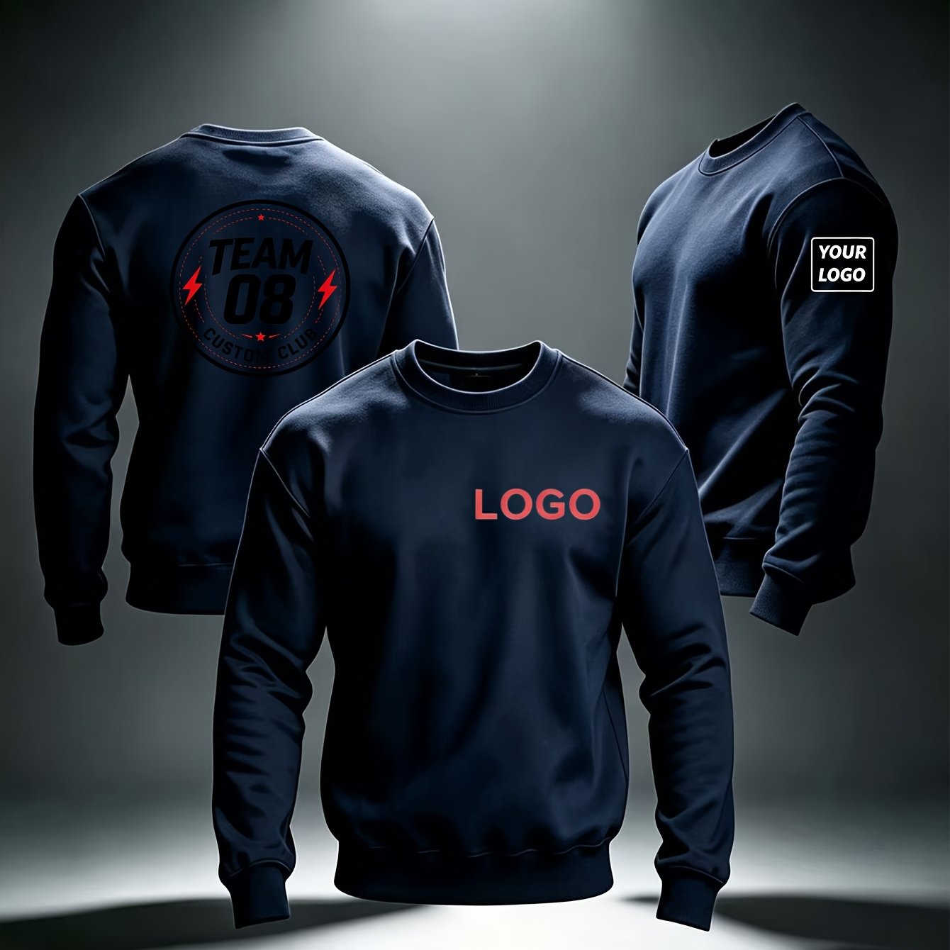 TEMU Custom Diy Custom Sweatshirt, Back Circular Badge Print For Team Uniforms, Team Club Custom Sweatshirt | Front Chest, Back, And Sleeve With 3