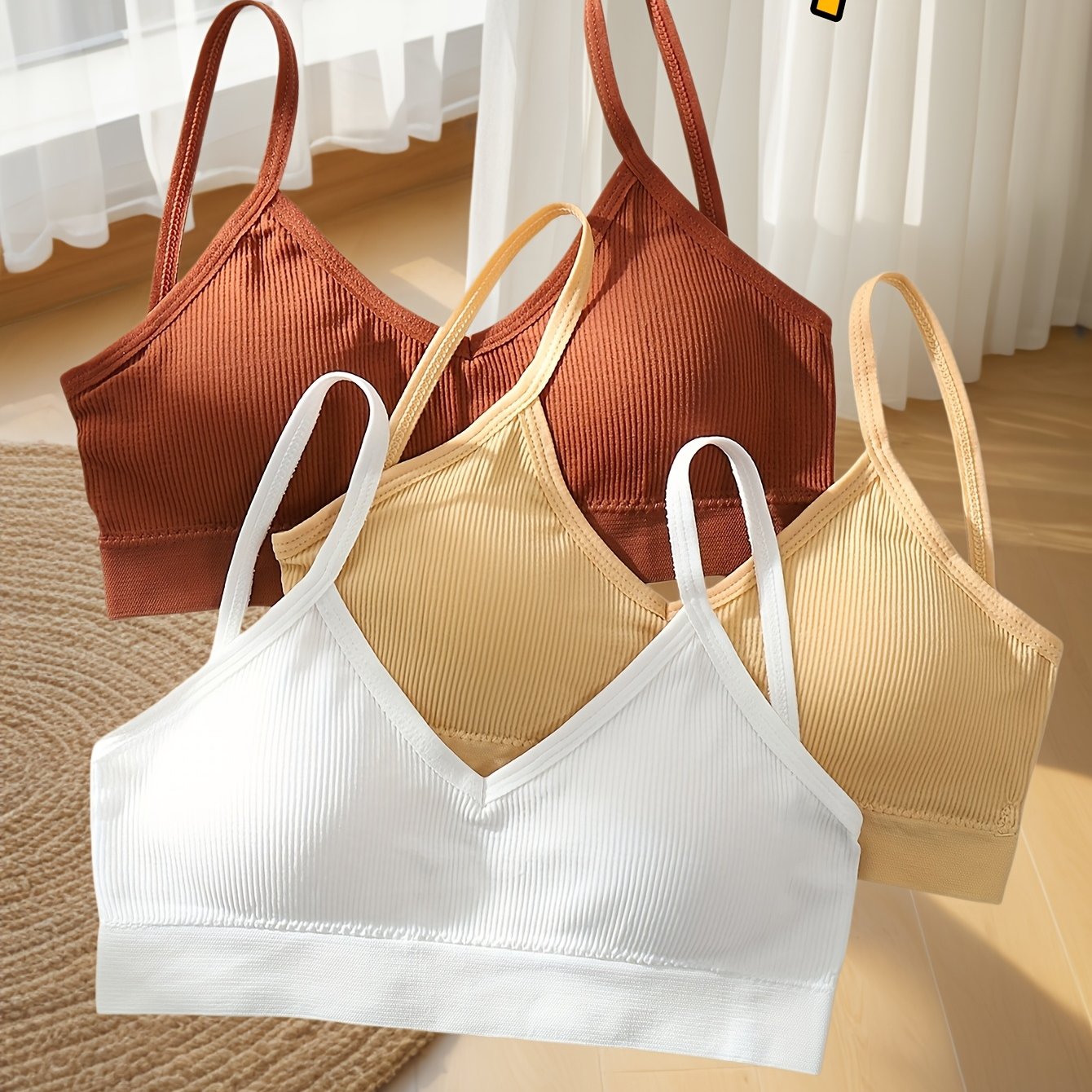 TEMU 3pcs Solid Texture Wireless Bra, Comfortable And Breathable Stretch Lingerie, Women's Underwear