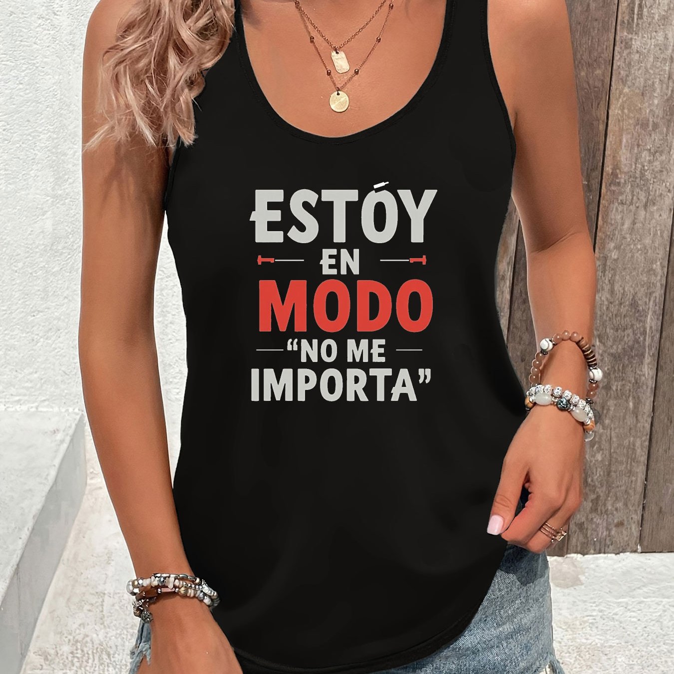 TEMU Spanish I' 'T Care Mode Letter Print Tank Top, Camiseta sin para verano y , Ropa de mujer