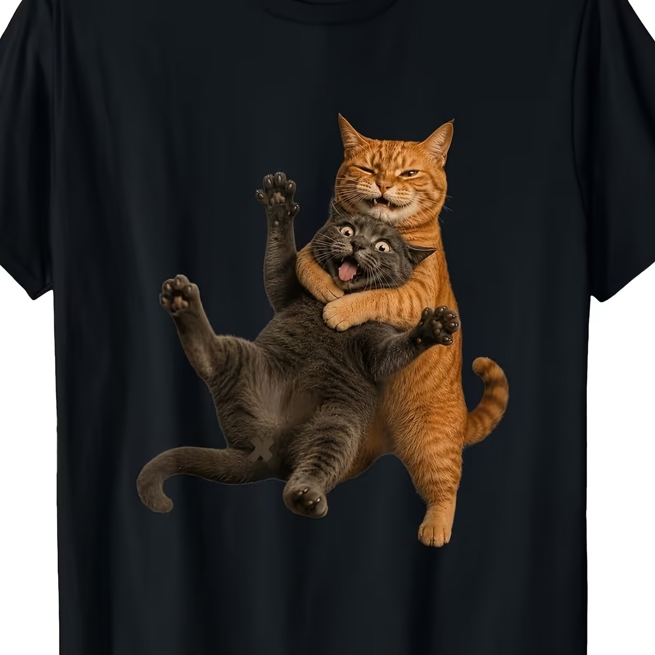 TEMU Men's Orange Tight Embrace Hug Lover T-shirt, Casual Round Neck Top, Heavyweight Cotton, Vintage, Autumn Tops, Back To School Gear, Halloween &