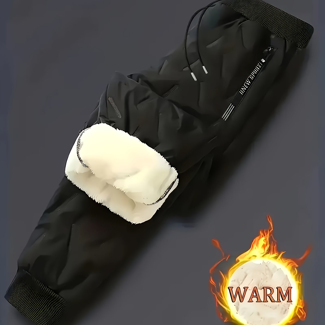 TEMU Men's Thermal Jogger Pants - Windproof High-quality Thickened Casual Outdoor Pants With Elastic Drawstring Waist & Zippered Side Pockets For