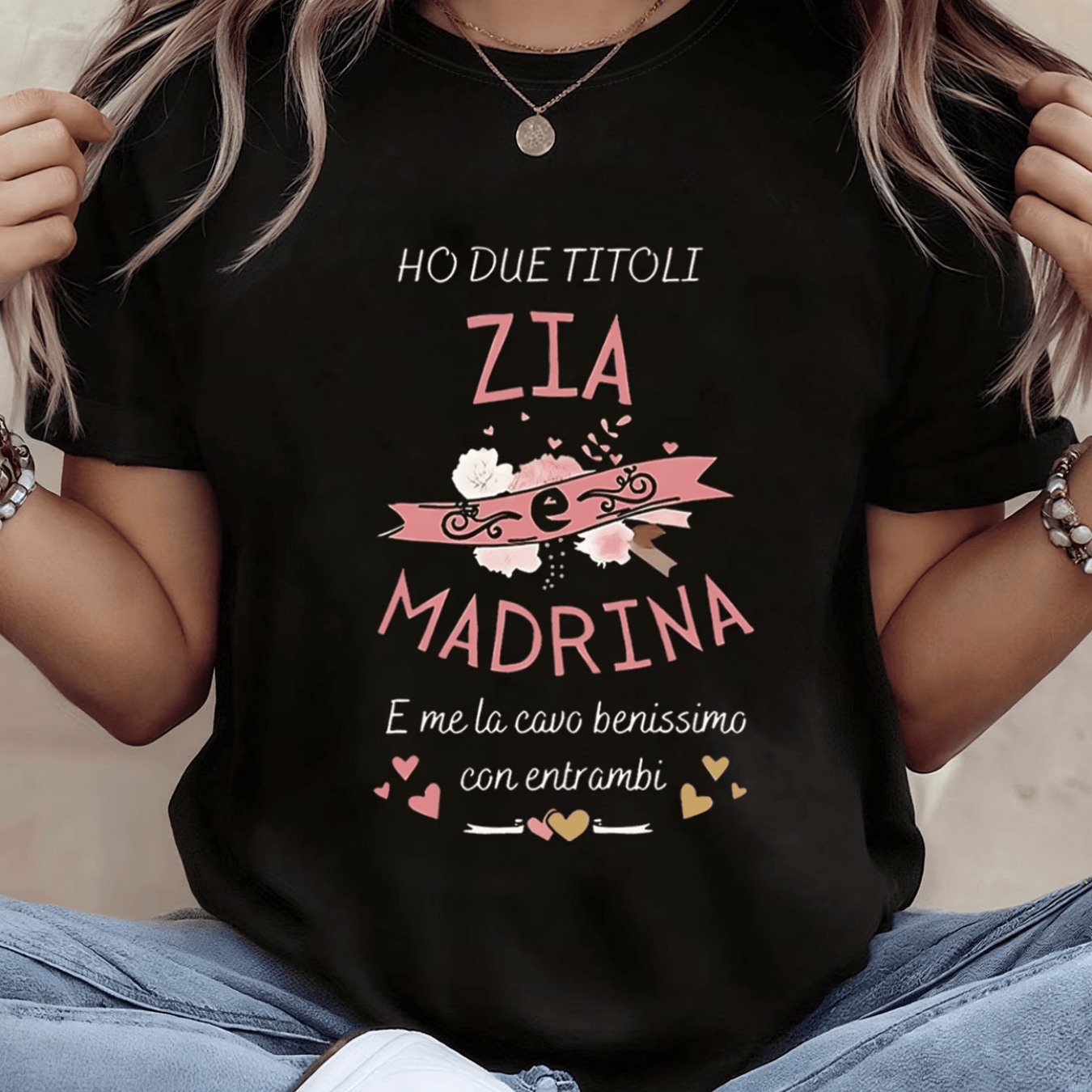 TEMU Women's Italian Text Print T-shirt "zia " & "aunt Godmother" - Casual Round Neck Short Sleeve Blouse-compatible Style Suitable For Spring/summer