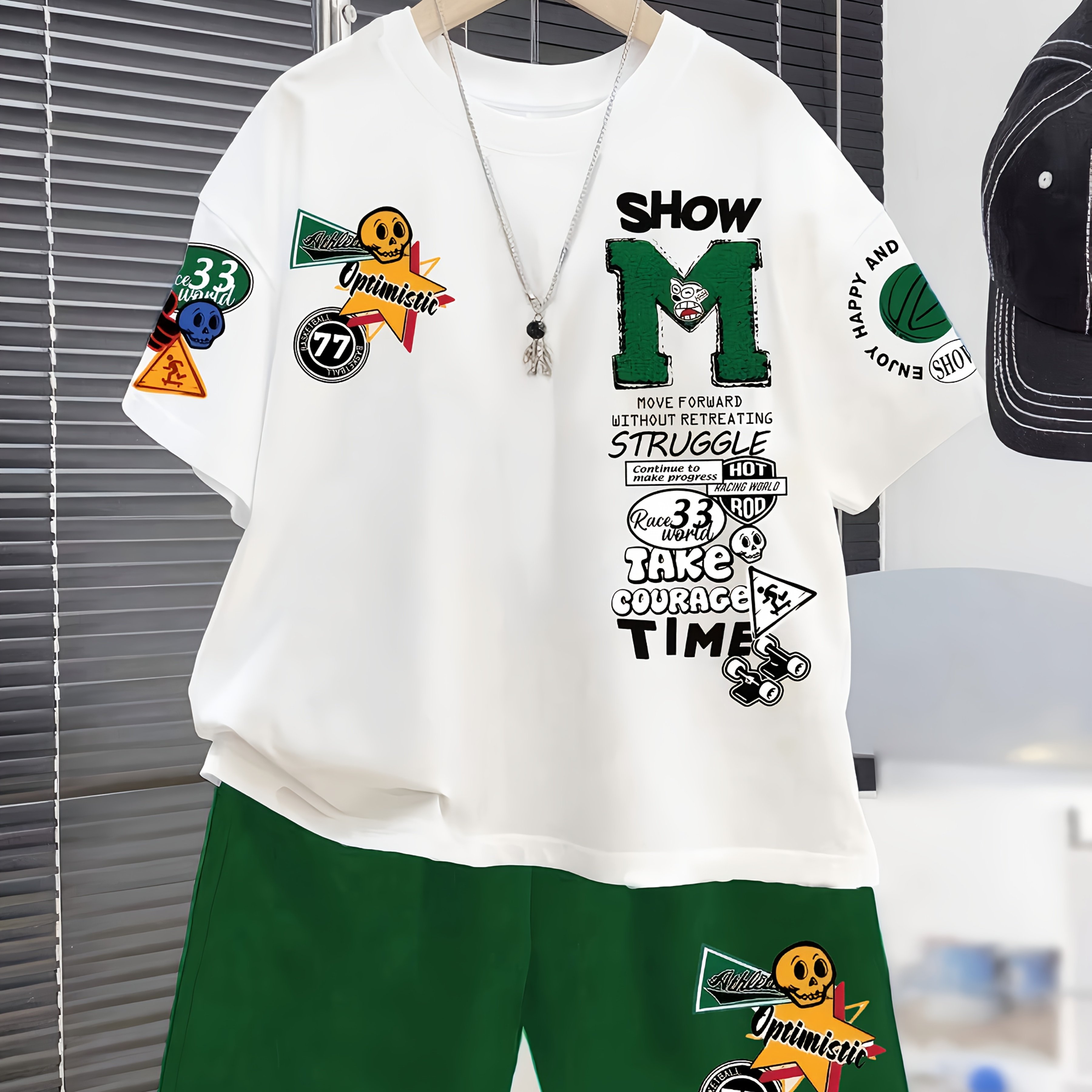 E-shop Jungen, lässige Digitaldruck-Print, Kurzarm und Shorts, für Outdoor-Aktivitäten