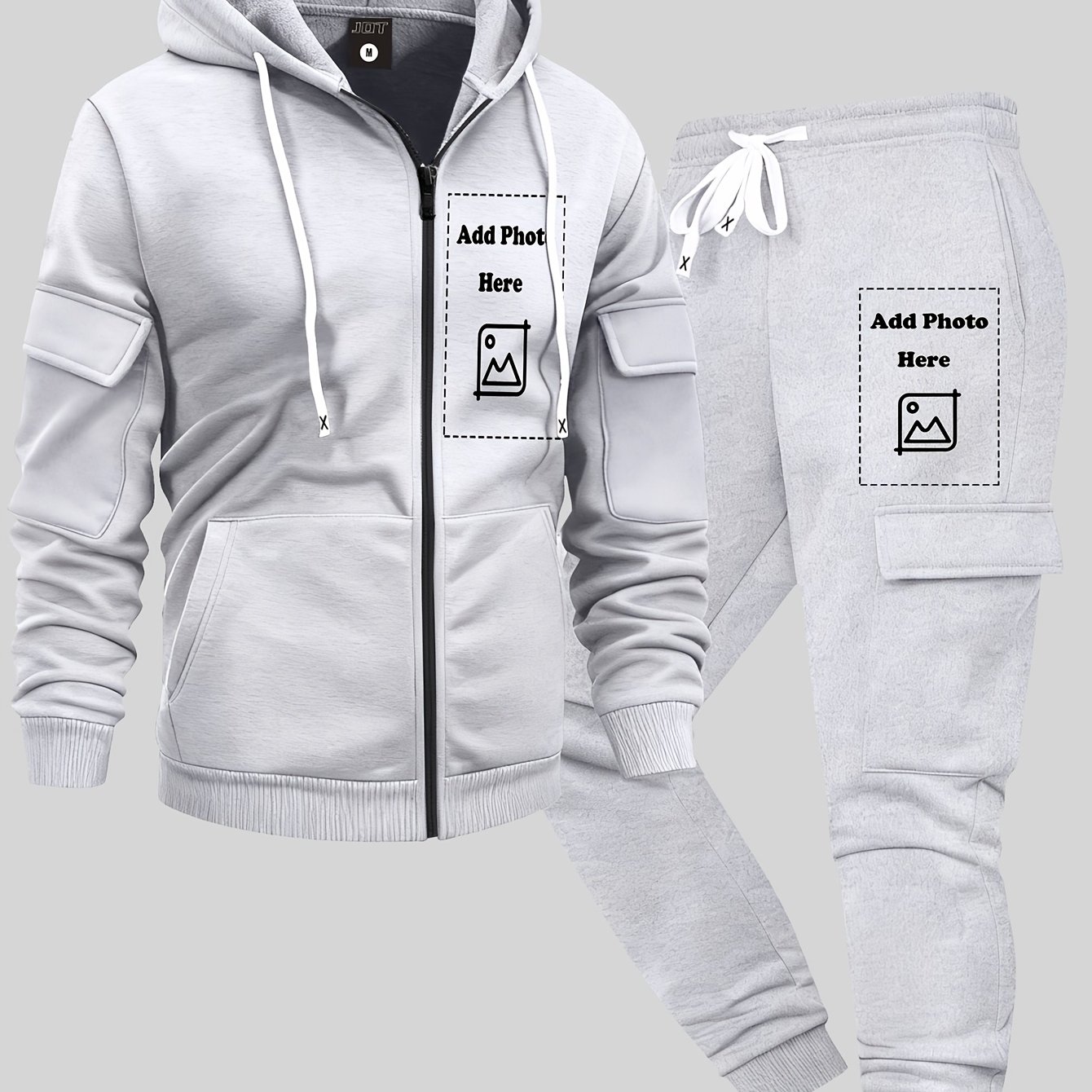 TEMU Customizable Casual Zip-up Hoodie And Loose Fit Pants Set, Diy Text/pattern/illustration/custom Set, Suitable For Group Outfits, Commemorative