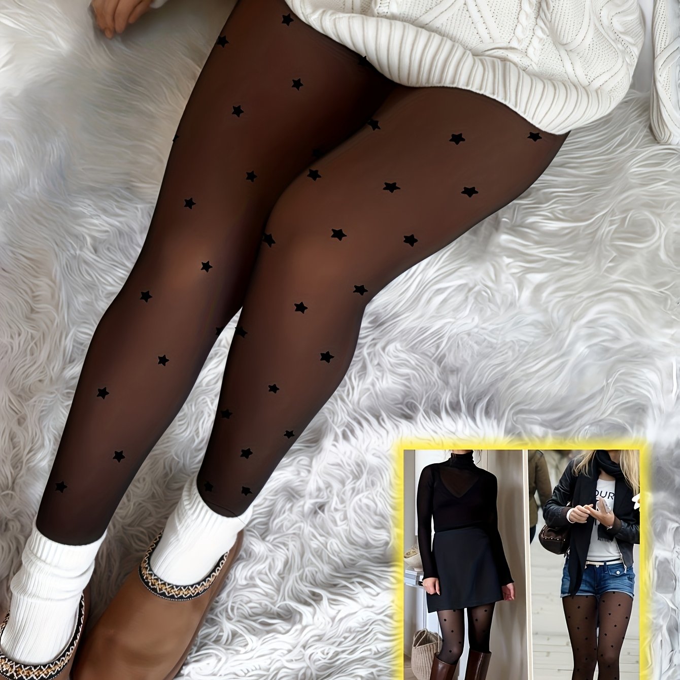 TEMU Collant da donna eleganti con stampa stella 80G - Collant coreani dolci e traspiranti - Leggings elasticizzati confortevoli per appuntamenti e