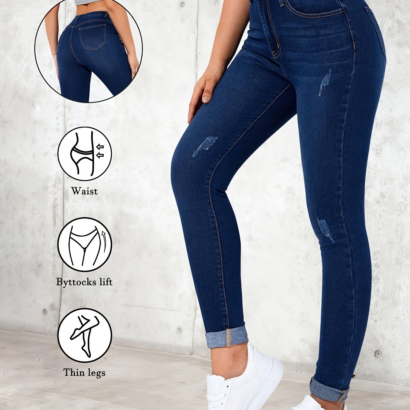 Dark Elegant High-waist Stretch Women's Jeans Skinny Pants