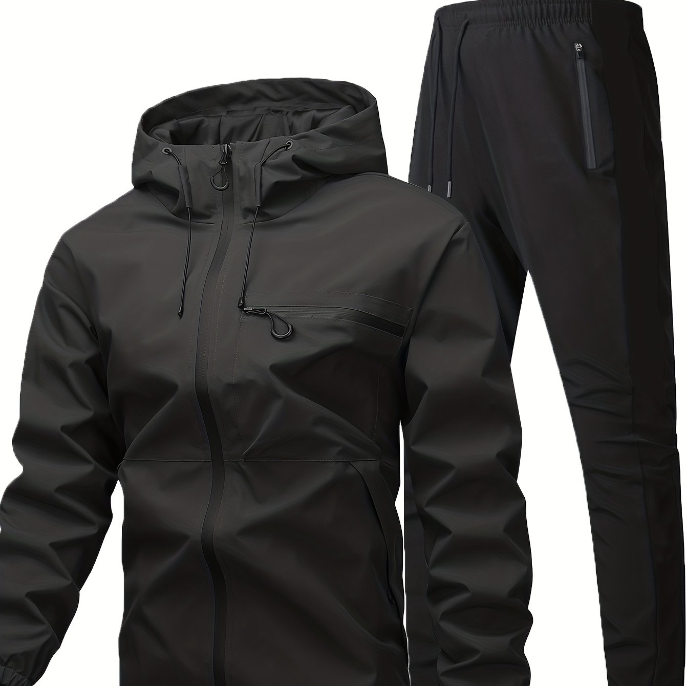 TEMU Men's Suit, Casual Fashion Set, Men's Jacket, Hooded Jacket Set, Men's Trousers, Men's Outerwear, Color Block, , Regular, Regular Waist, Long