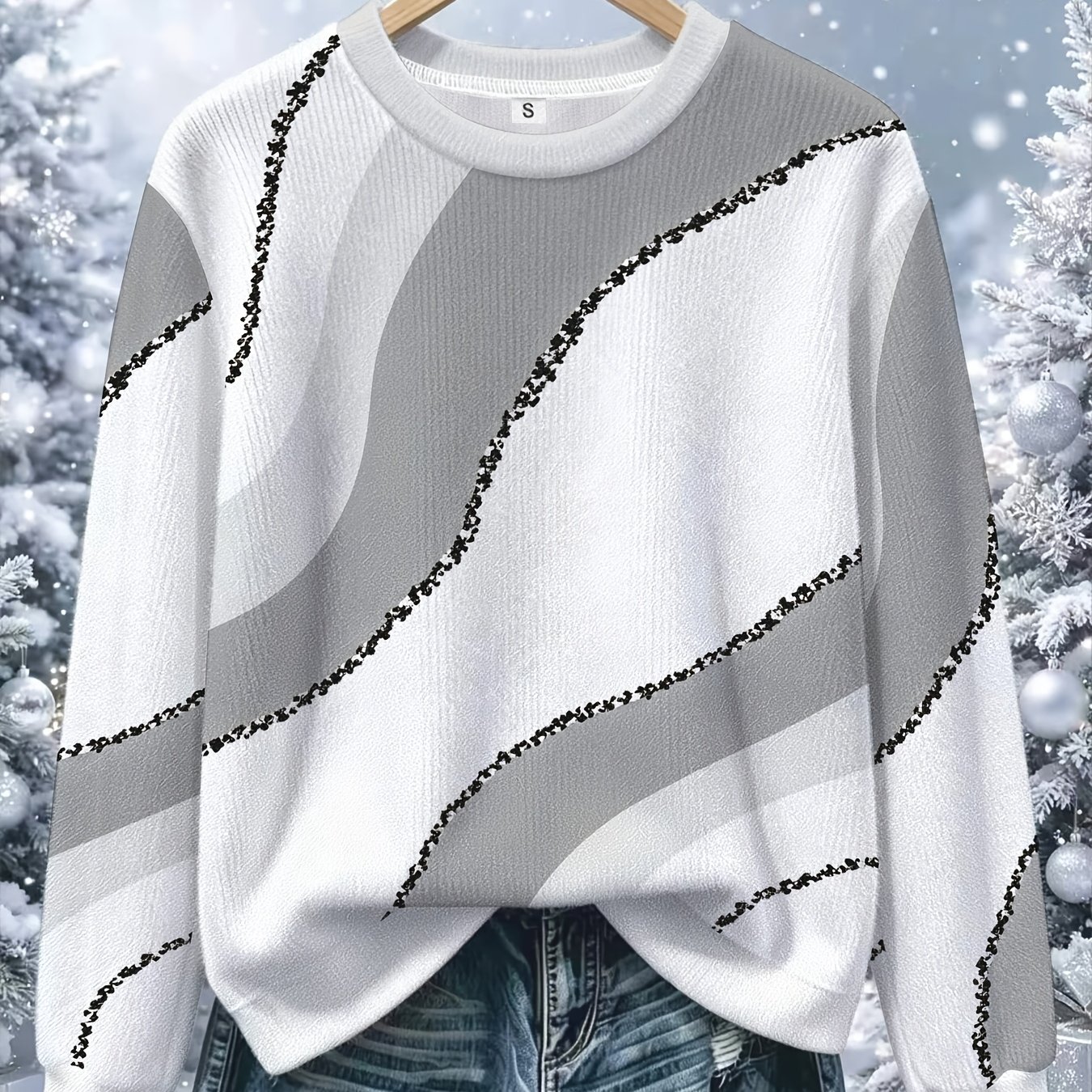 TEMU Women's Fall Winter New Thick Printed Loose Crew Neck Pullover Fashion Casual Long Sleeve Warm Top Versatile Slim Layer Sweater Soft Fabric