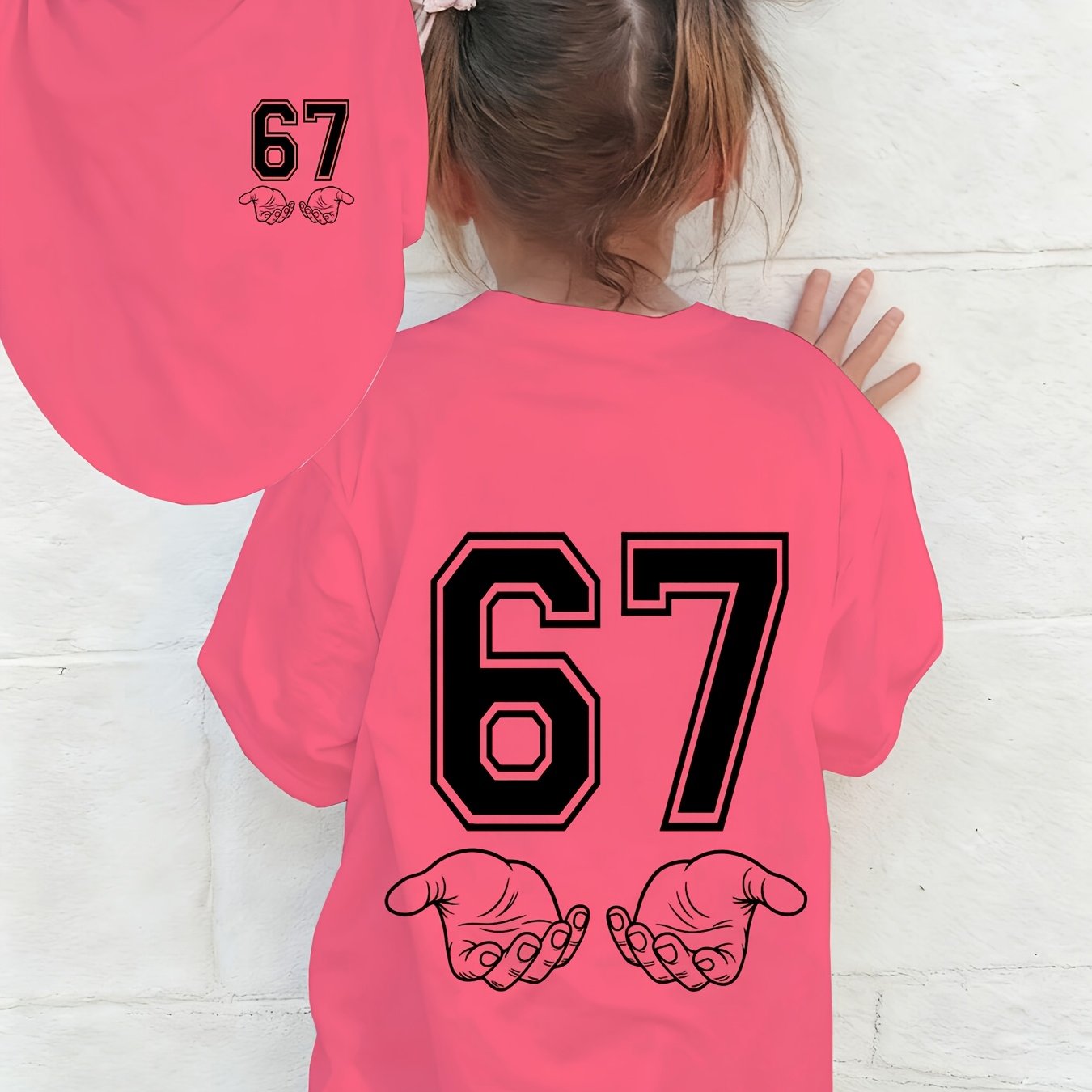 E-shop Lustiges neuartiges SIX "67" Zahlen-T-Shirt für Mädchen, modisches Sommer-Top mit Rundhalsausschnitt, Feiertags-Partybekleidung für junge