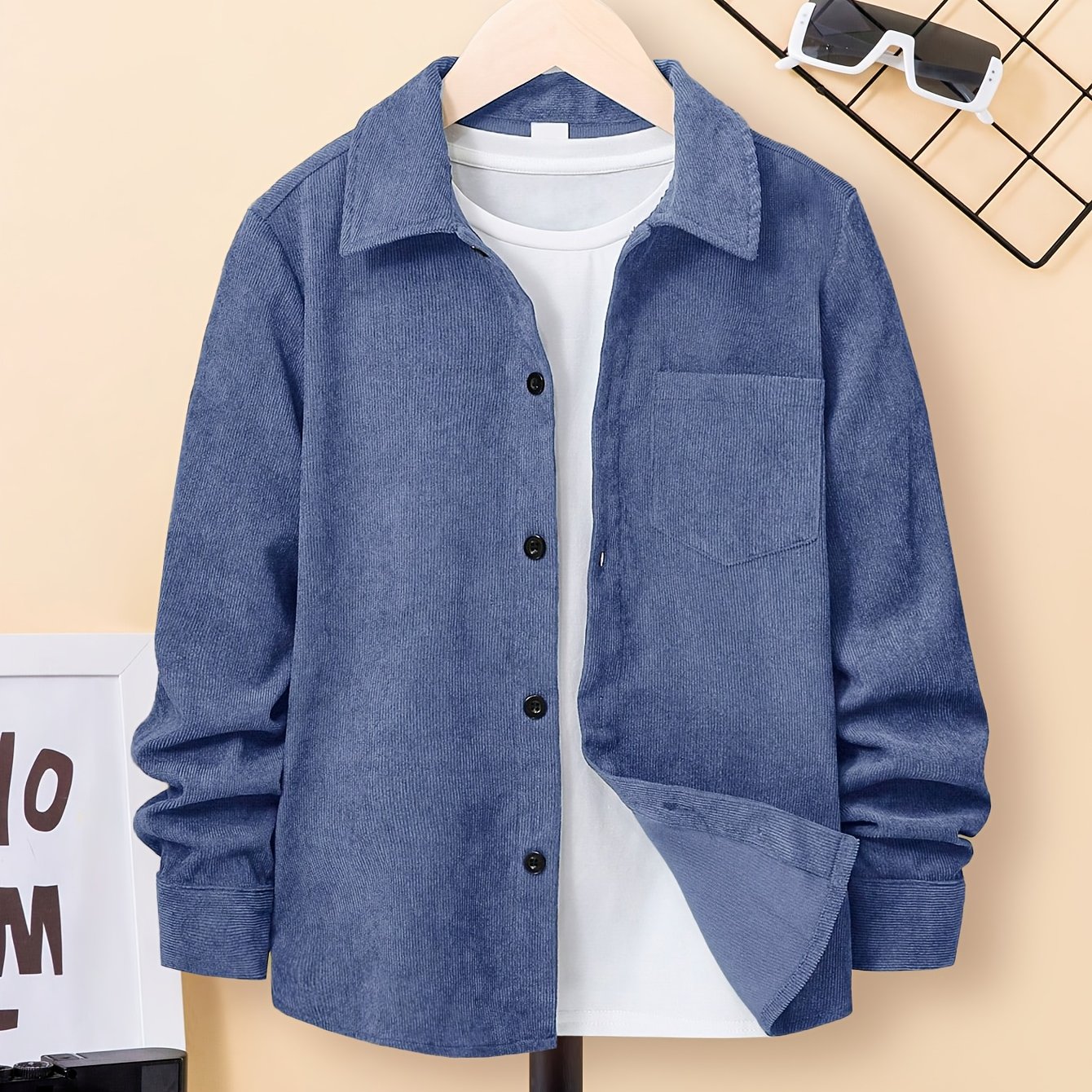 Boys' Spring/autumn Solid Color Lapel Cardigan Long Sleeve Outerwear, Comfortable Casual Coat For Middle And Large Children