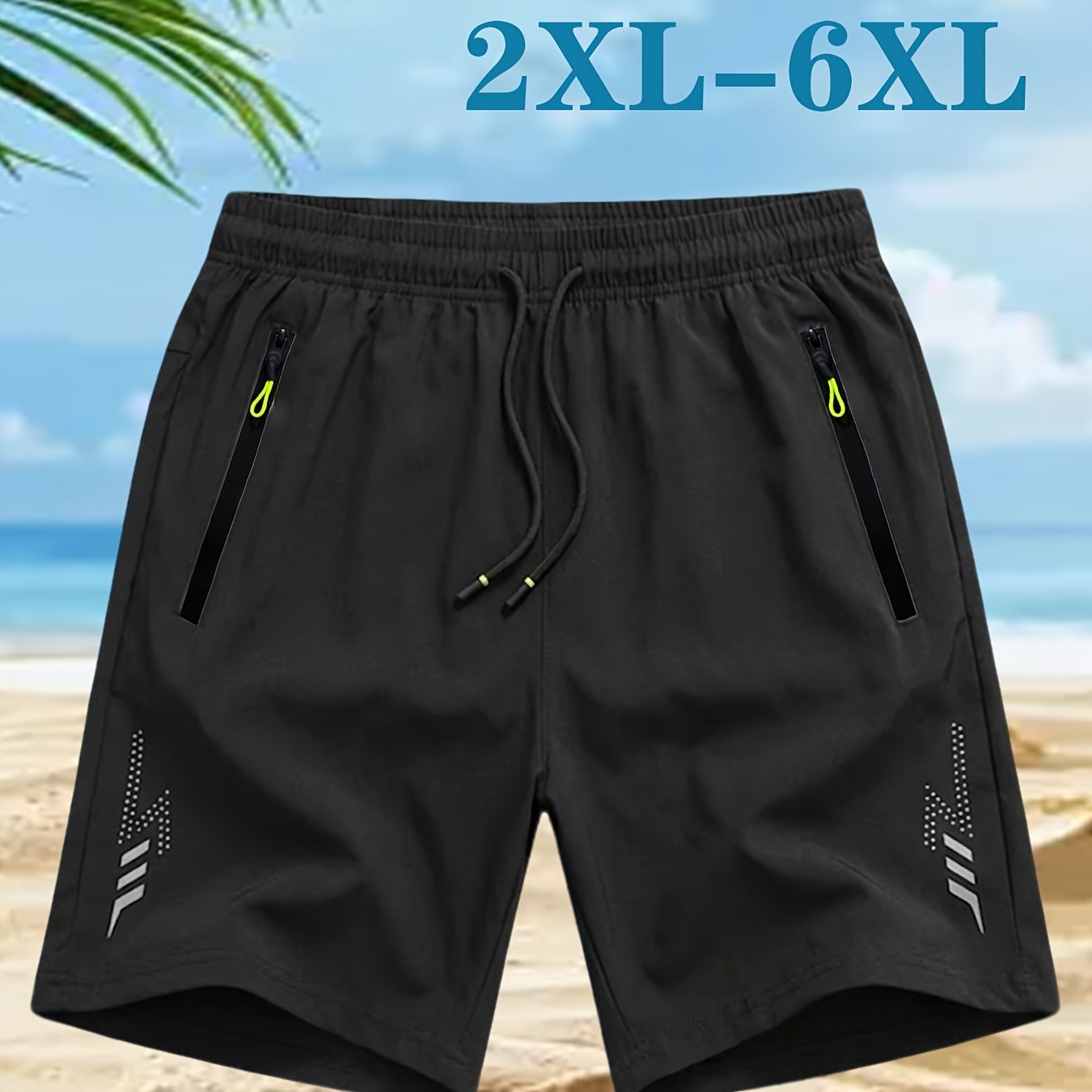 TEMU Men's Summer Plus Size Casual Athletic Shorts, Breathable Quick-dry With Zippered Pockets/suitable For Sports, Outdoors, Running, Fitness,