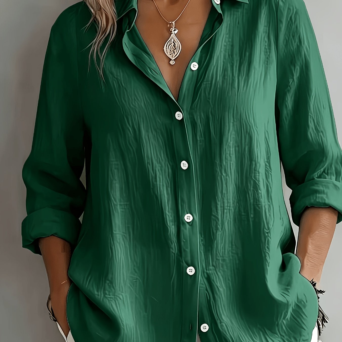 TEMU Elegant Special Edition Women's Shirt - Long Sleeve Button-up Solid Color Shirt, Breathable, Comfortable, Soft, Classic Collar, Suitable For