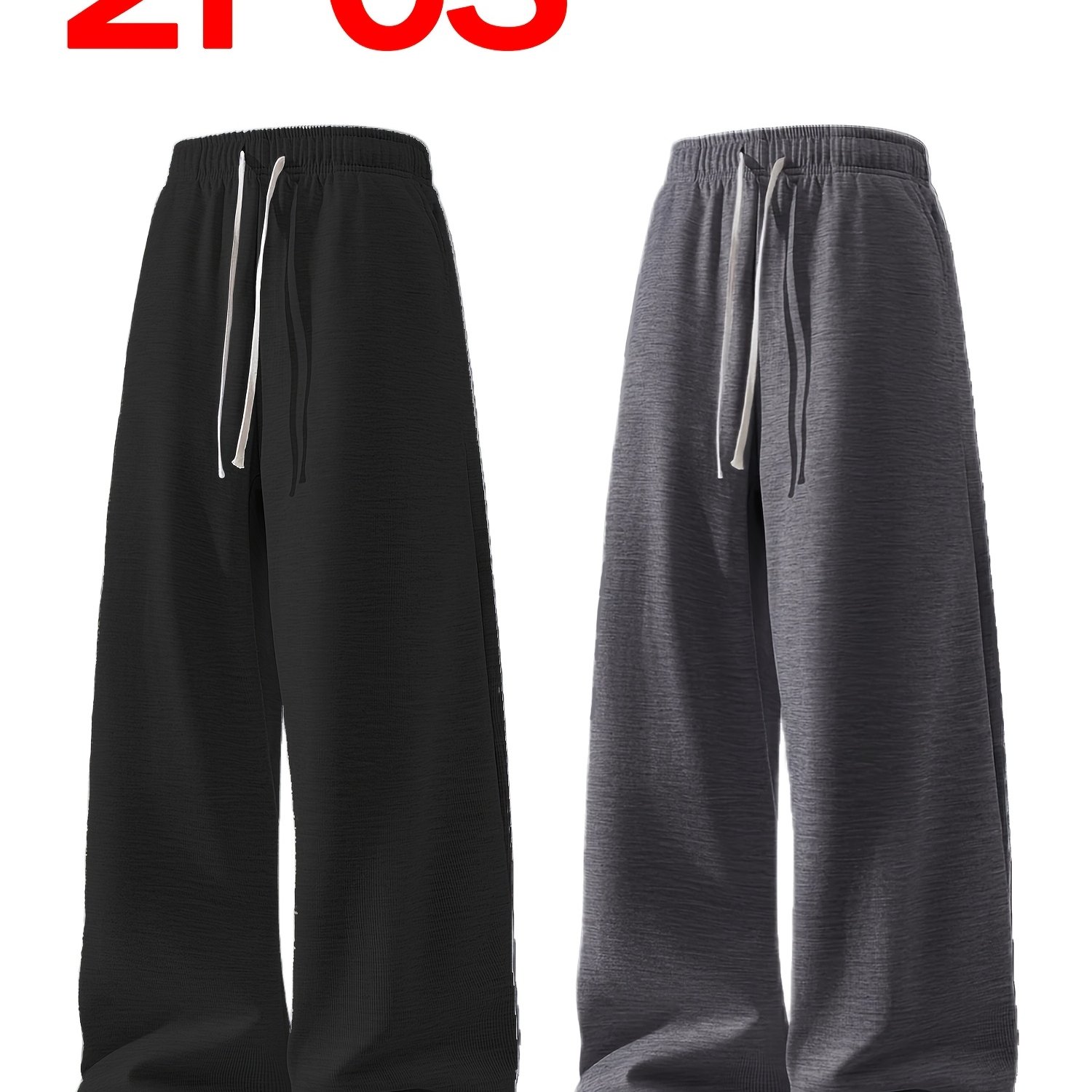 Image of 2pcs Men's Lightweight Drawstring Athletic Pants - Soft Knit, Straight Leg, Light Gray And Black/dark Gray, , With Side Pockets, Suitable For Fitness And Casual Wear, Jogger Lounge Style Pants