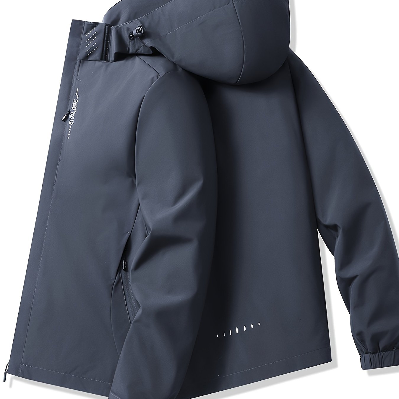 TEMU Men's Hooded Jacket With Full Zipper Closure, Detachable Hood, Multi-functional Zippered Pockets, Solid Color Spring/autumn Layering Outerwear,