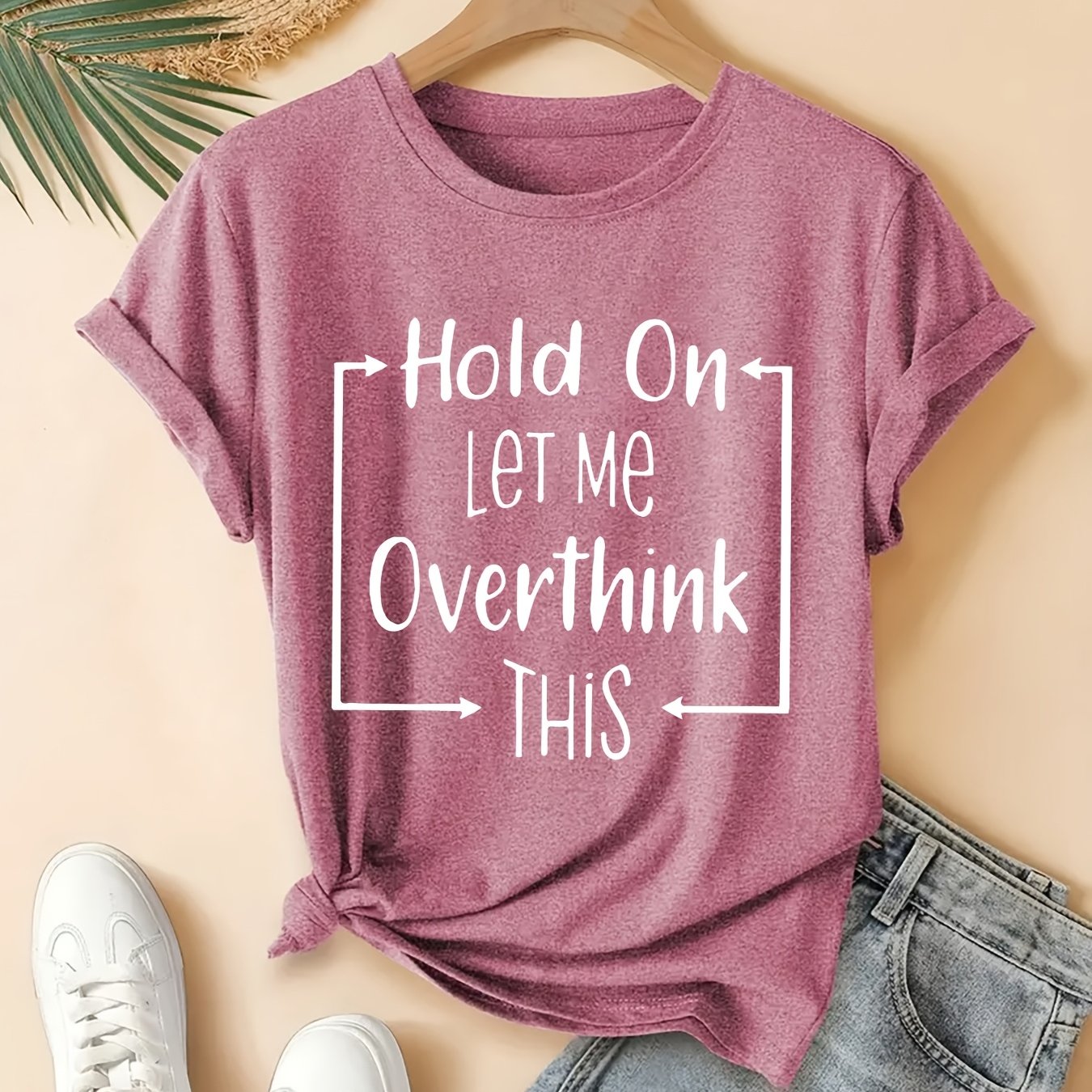 TEMU Women's Plus Size Oversized Vintage Funny " This" Slogan T-shirt - Short Sleeve Round Neck Casual Top With Humorous Print, Spring Summer Fall