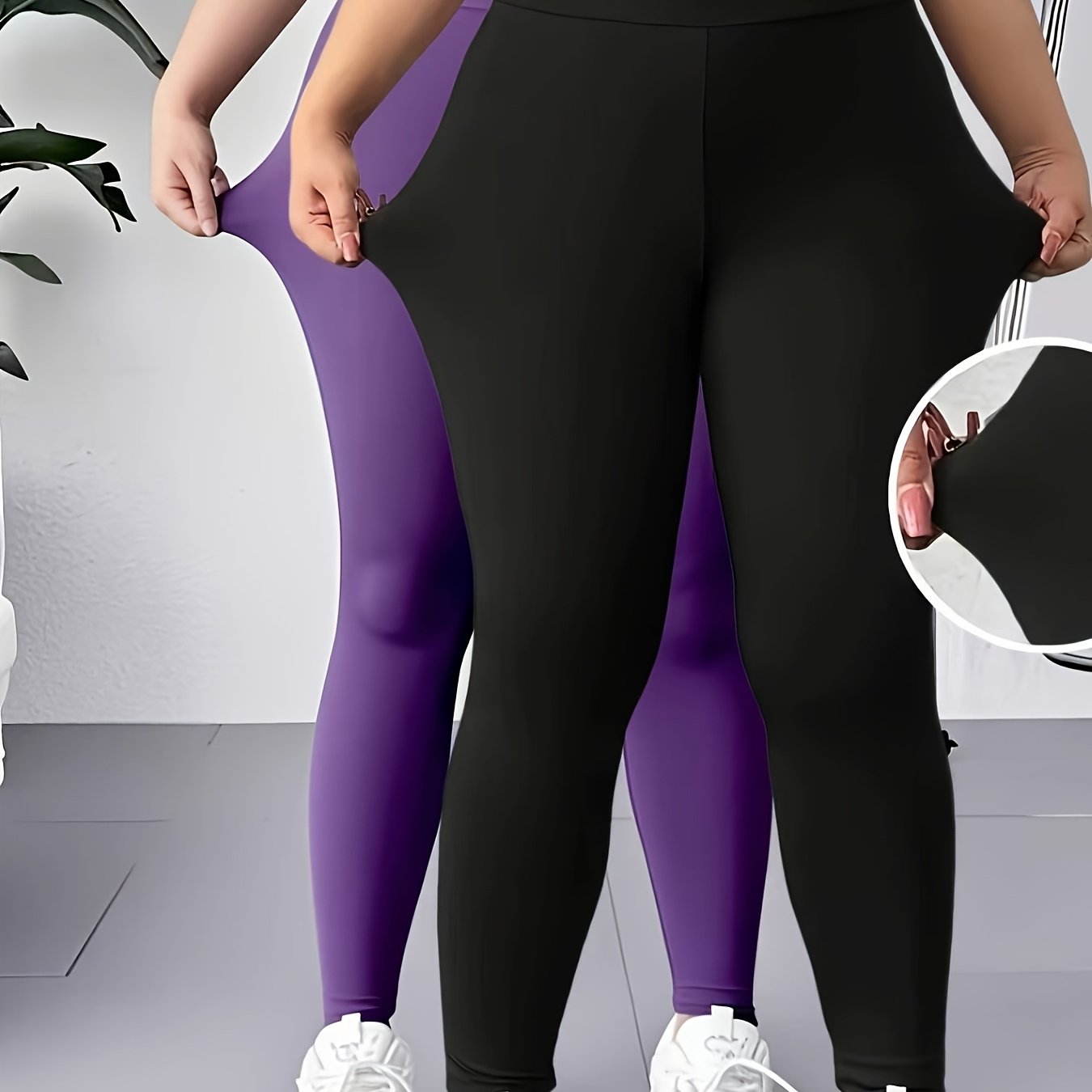 TEMU Plus Size, 2pcs Set Plus Size /summer Women's Casual Elegant Solid Color Leggings