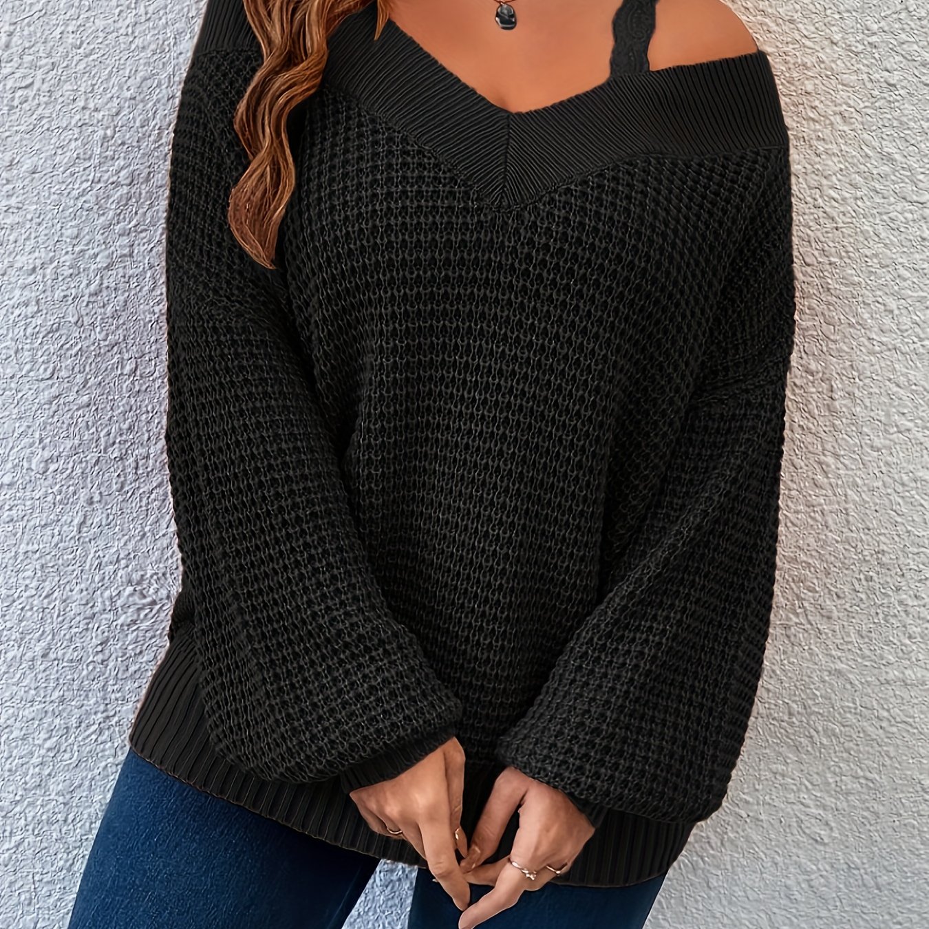 Image of Plus Size - Plus Size - Targeted Autumn Winter Top Women Mid-long Lazy Style Sweater Women Unique Loose Sweater Trendy